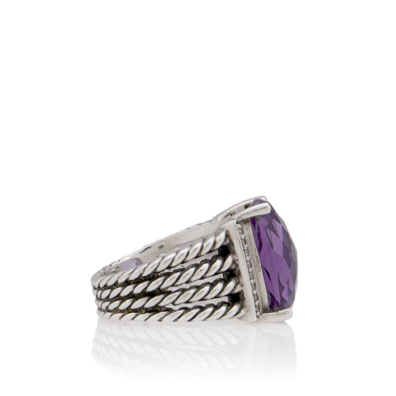 David Yurman Sterling Silver Diamond Amethyst Wheaton Ring - Size 7 (SHF-yAZvR5)