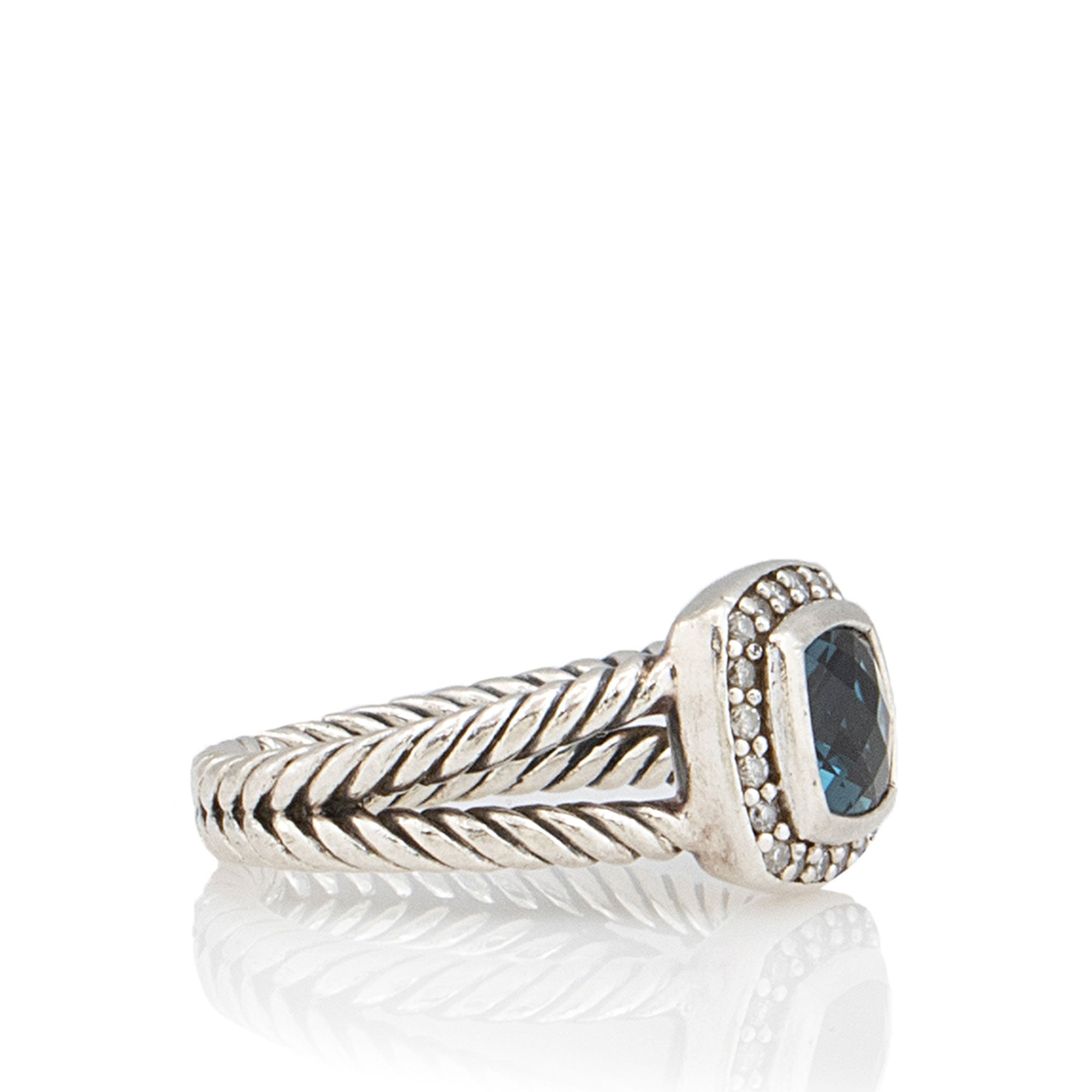 David Yurman Sterling Silver Diamond Topaz 7mm Petite Albion Ring - Size 7