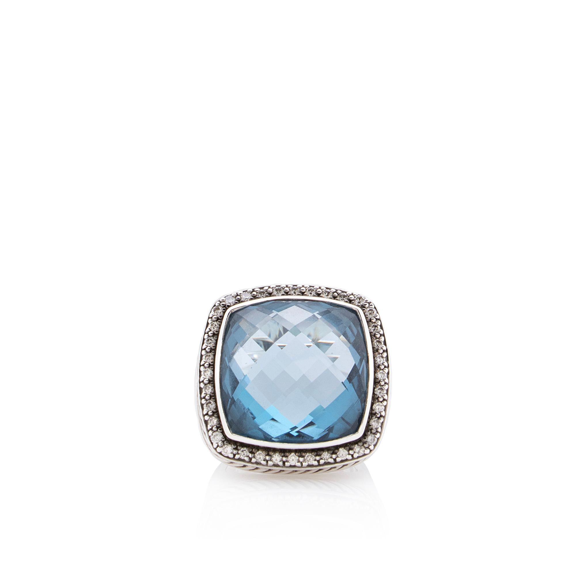 David Yurman Sterling Silver Diamond Blue Topaz Albion 20mm Cocktail Ring - Size 7 3/4 (SHF-22373)