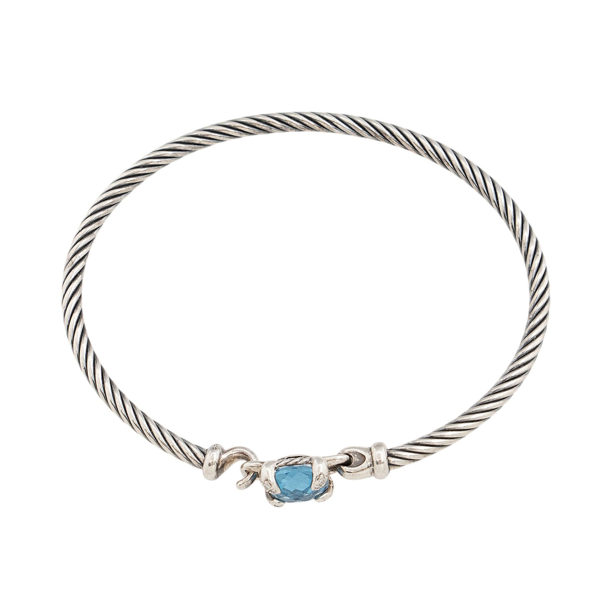 David Yurman Sterling Silver Diamond Blue Topaz Chatelaine Cable 3mm Bracelet