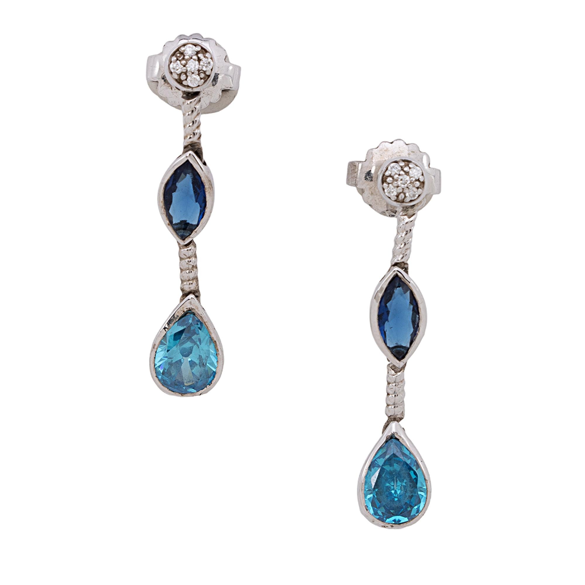 David Yurman Sterling Silver Diamond Blue Topaz Iolite Confetti Drop Earrings (SHF-8jVsfr)