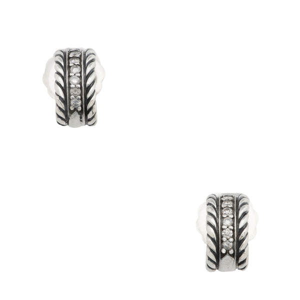 David Yurman Sterling Silver Diamond Cable Huggie Earrings (SHF-ndEwXo)