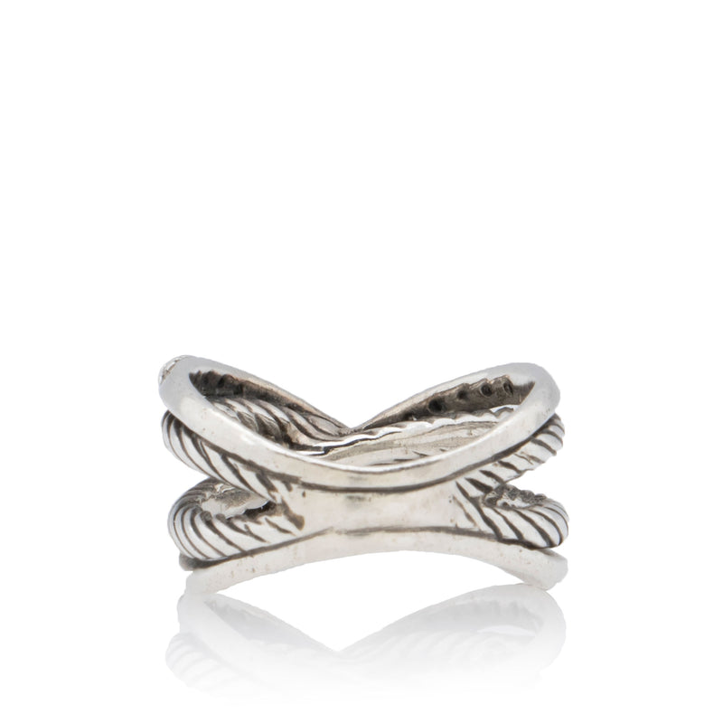David Yurman Sterling Silver Diamond Cable X Crossover Ring Size