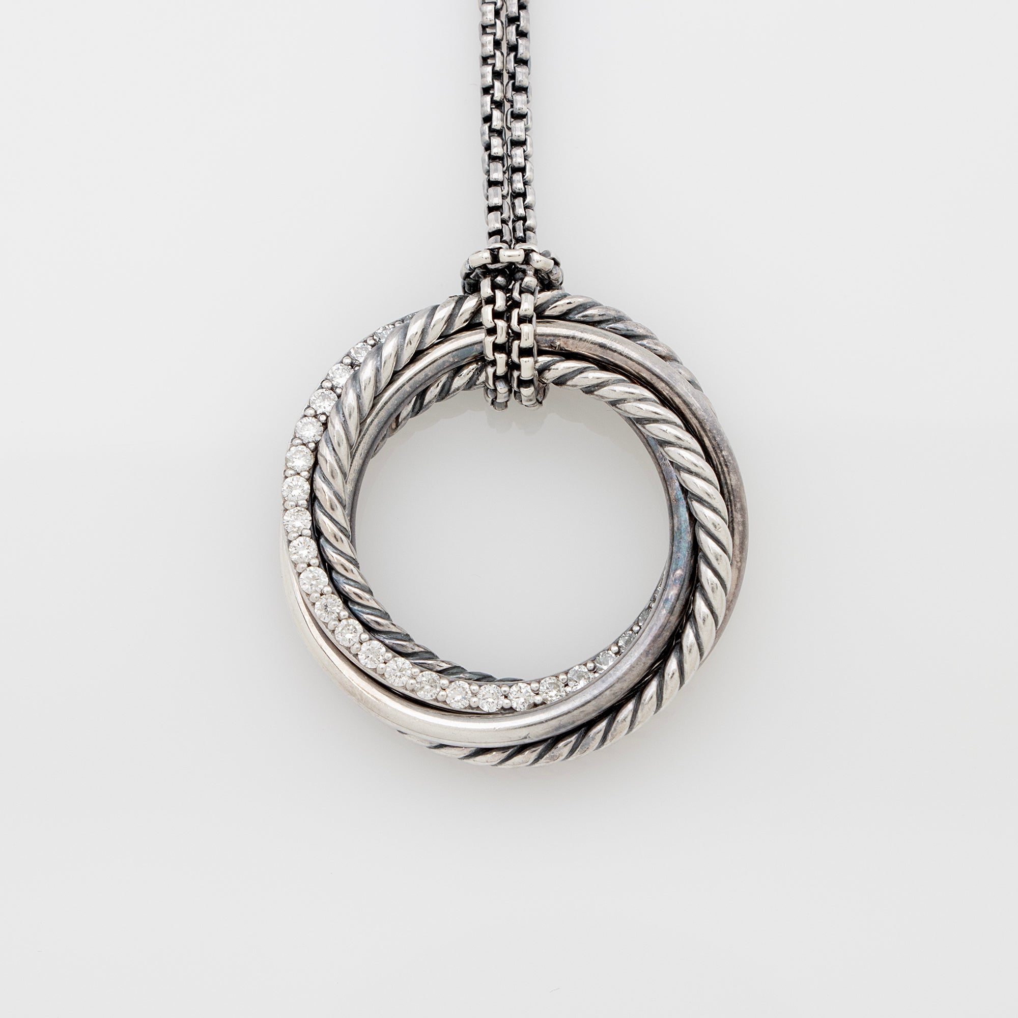 David Yurman Sterling Silver Diamond Crossover Pendant Necklace (SHF-IrRpxa)