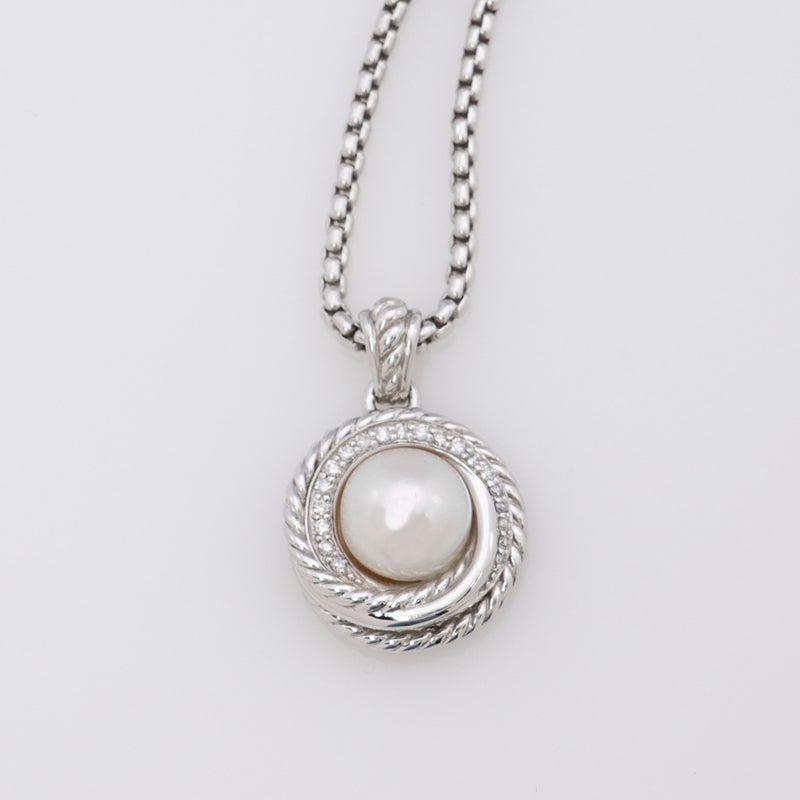 David Yurman Sterling Silver Diamond Pearl Crossover Pendant Necklace (SHF-qpuUou)