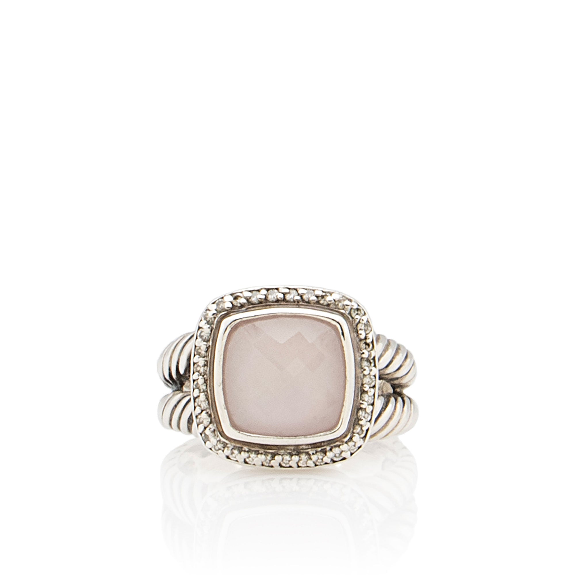 David Yurman Sterling Silver Diamond Rose Quartz Albion 11mm Ring - Size 9 1/2 (SHF-jwU4Gb)