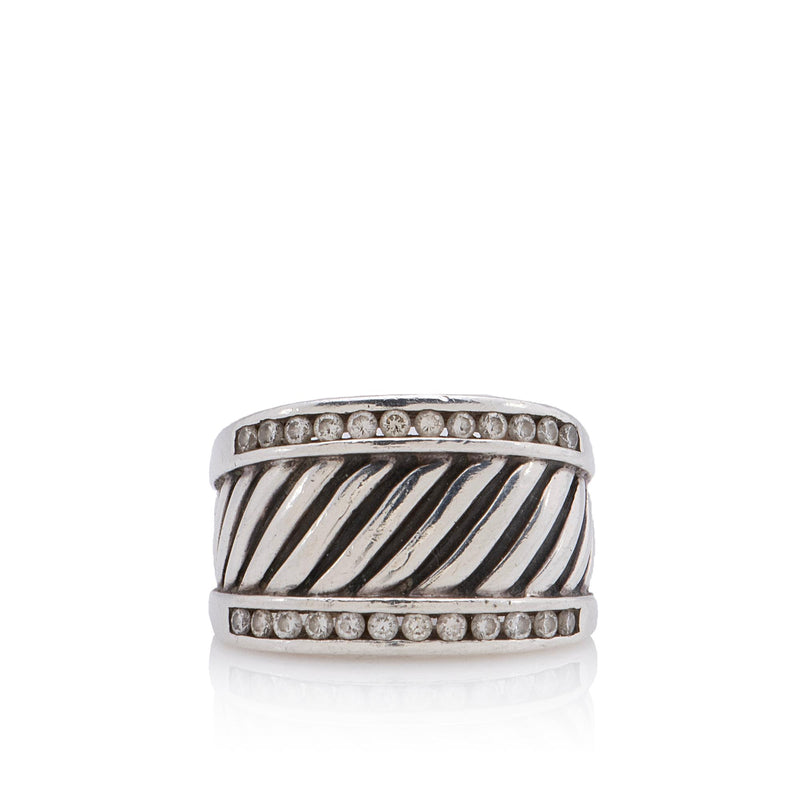 David Yurman Sterling Silver Diamond Thoroughbred Cigar Ring - Size 5 3/4 (SHF-omSlcc)