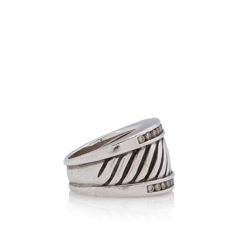 David Yurman Sterling Silver Diamond Thoroughbred Cigar Ring - Size 5 3/4 (SHF-omSlcc)