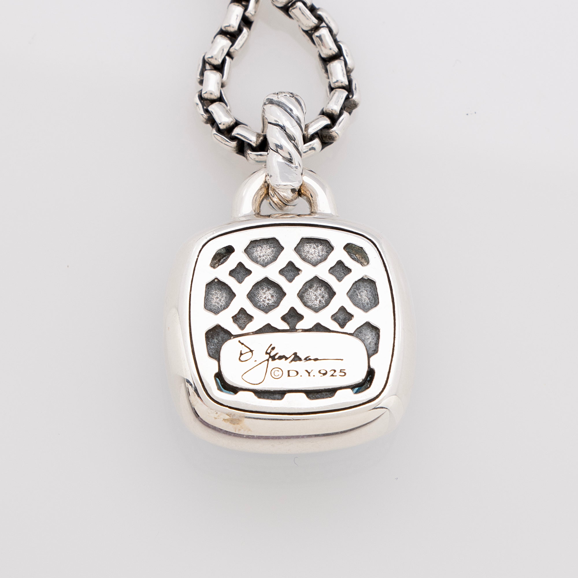 David Yurman Sterling Silver Gold Diamond Blue Topaz 14mm Albion Pendant Necklace (SHF-x2mRkt)