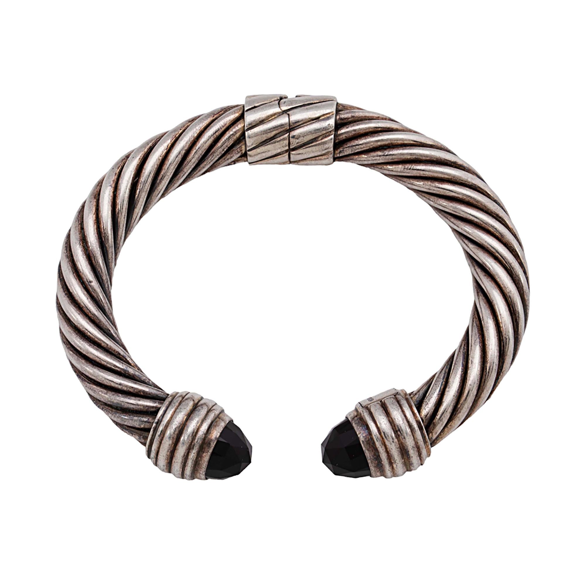 David Yurman Sterling Silver Onyx Hinged Cable 10mm Bracelet (SHF-2kcdwA)