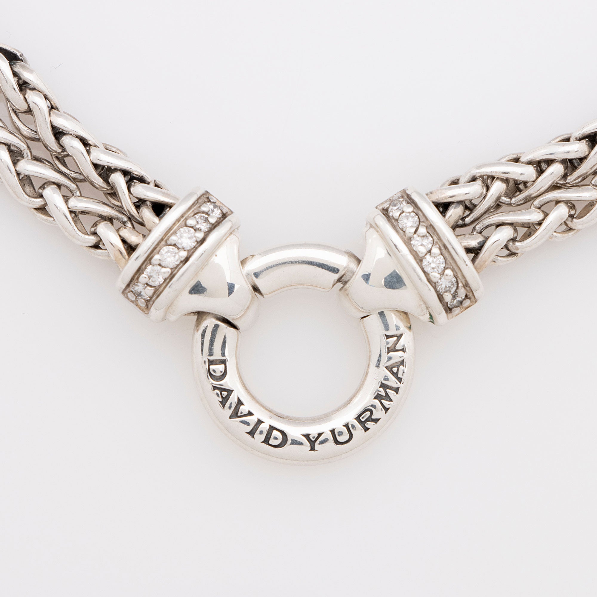 David Yurman Sterling Silver Pave Diamond Double Wheat Chain Necklace