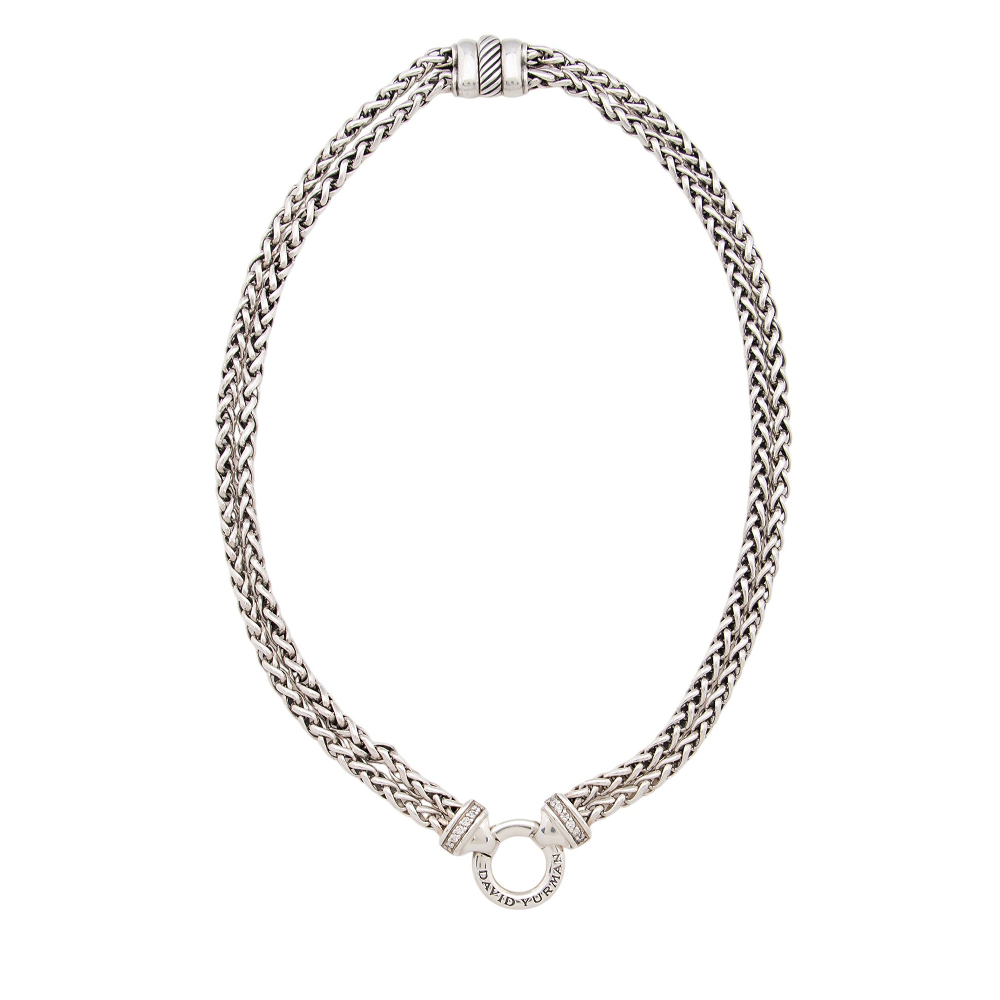 David Yurman Sterling Silver Pave Diamond Double Wheat Chain Necklace