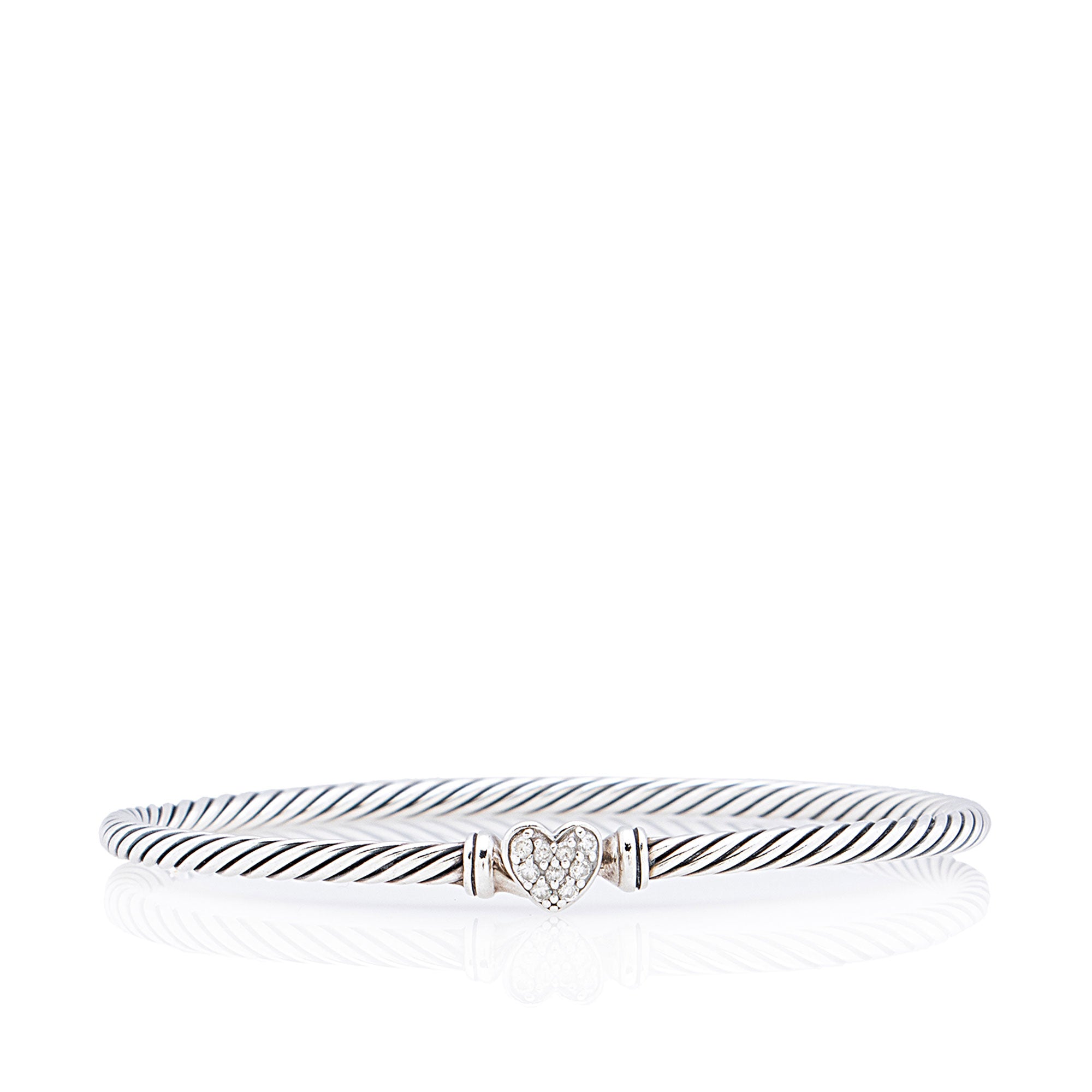 David Yurman Sterling Silver Pave Diamond Heart Cable Collectibles 3mm Bracelet