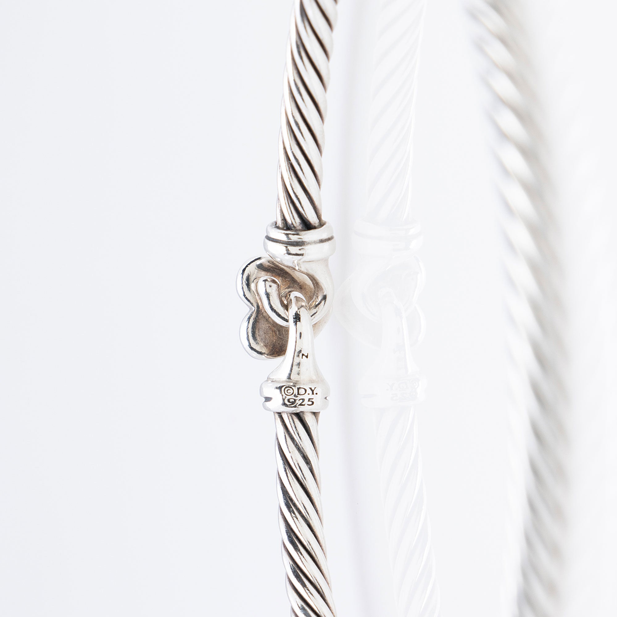 David Yurman Sterling Silver Pave Diamond Heart Cable Collectibles 3mm Bracelet