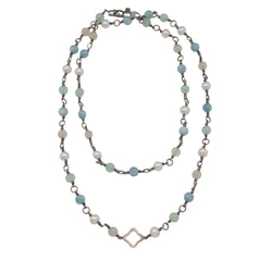 David Yurman Sterling Silver Pearl Aquamarine Quatrefoil 9mm Chain Necklace (SHF-oIFJXv)