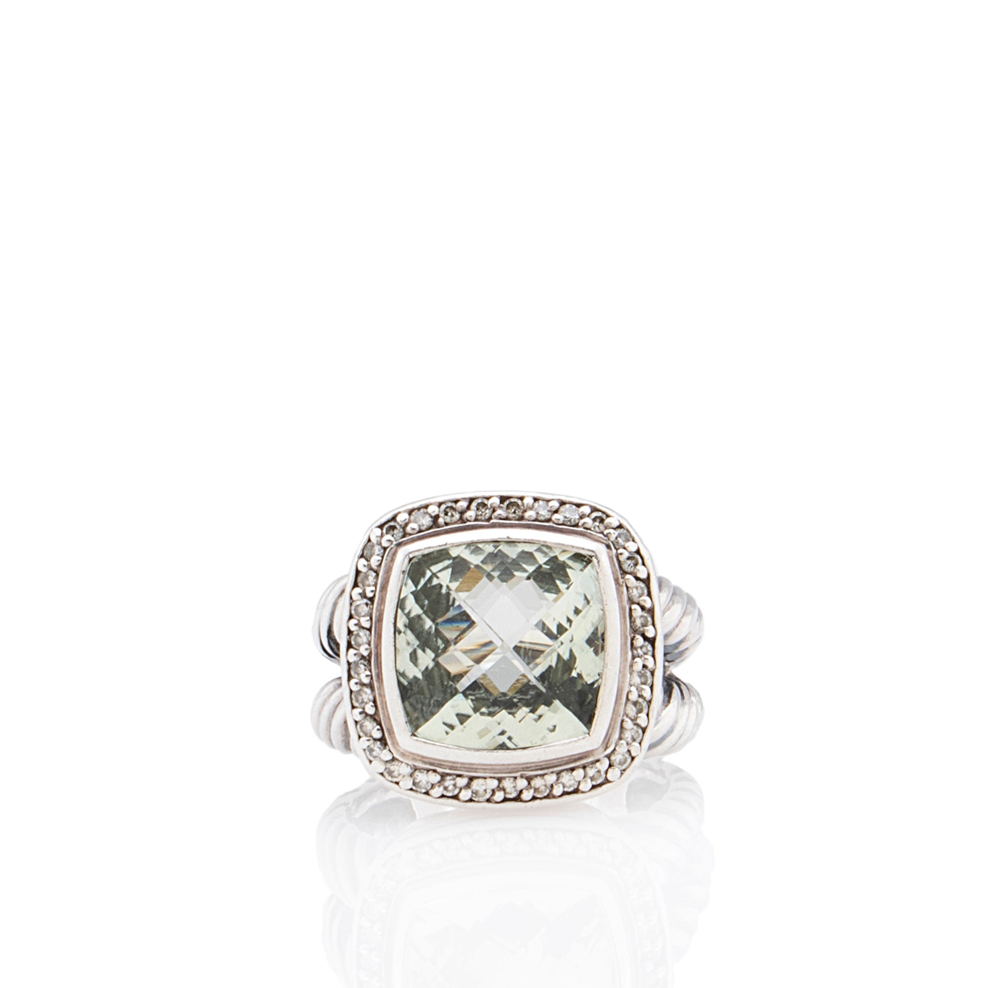 David Yurman Sterling Silver Prasiolite Diamond 11mm Albion Ring - Size 6