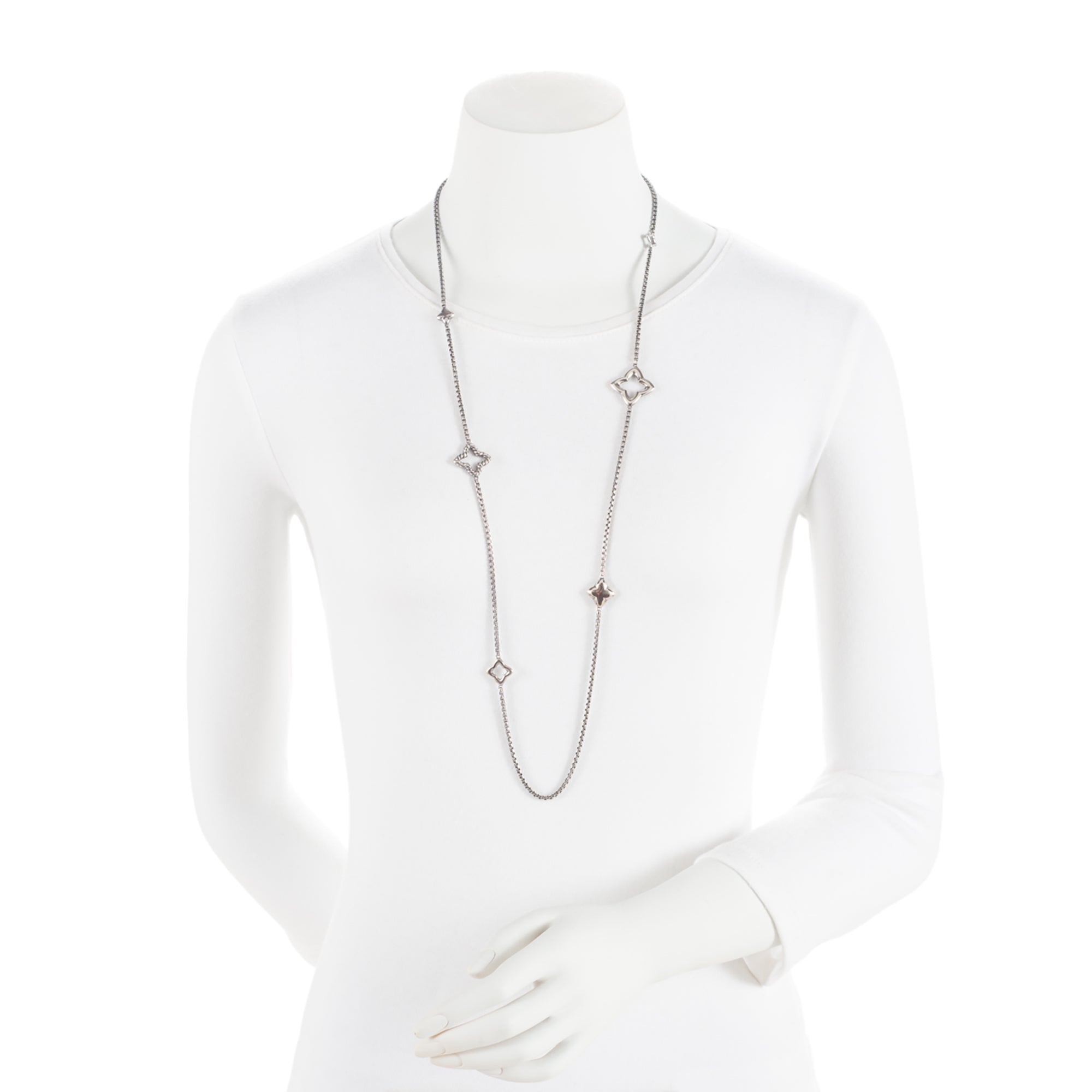David Yurman Sterling Silver Quatrefoil Box Chain Necklace (SHF-sjgVf1)