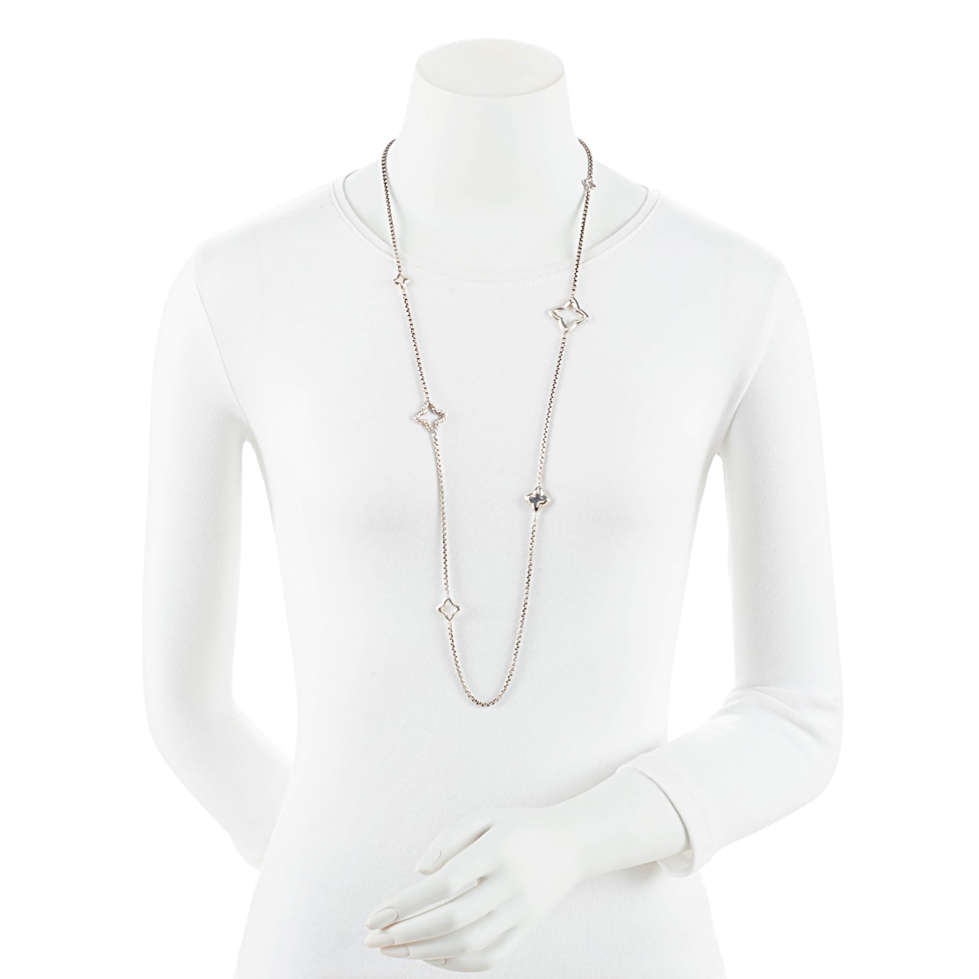 David Yurman Sterling Silver Quatrefoil Box Chain Necklace