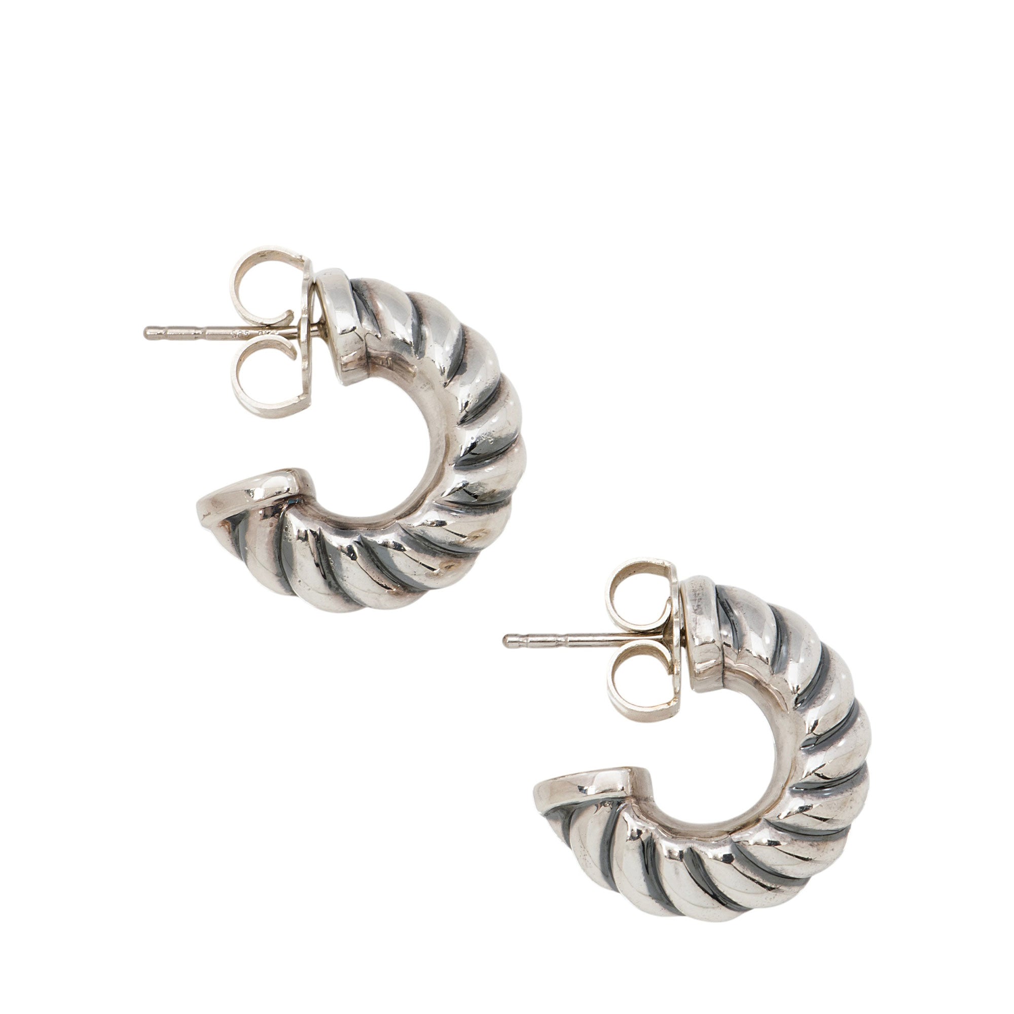 David Yurman Sterling Silver Sculpted Cable Shrimp 20.5mm Earrings