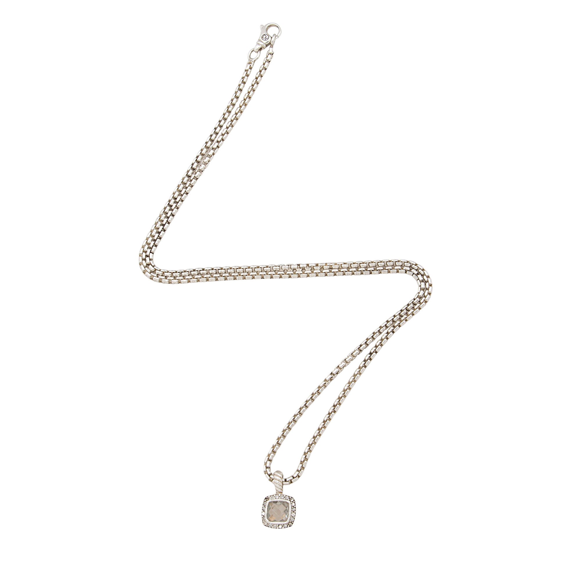 David Yurman Sterling Silver White Topaz Diamond 11mm Albion Pendant Necklace (SHF-gj1oEs)