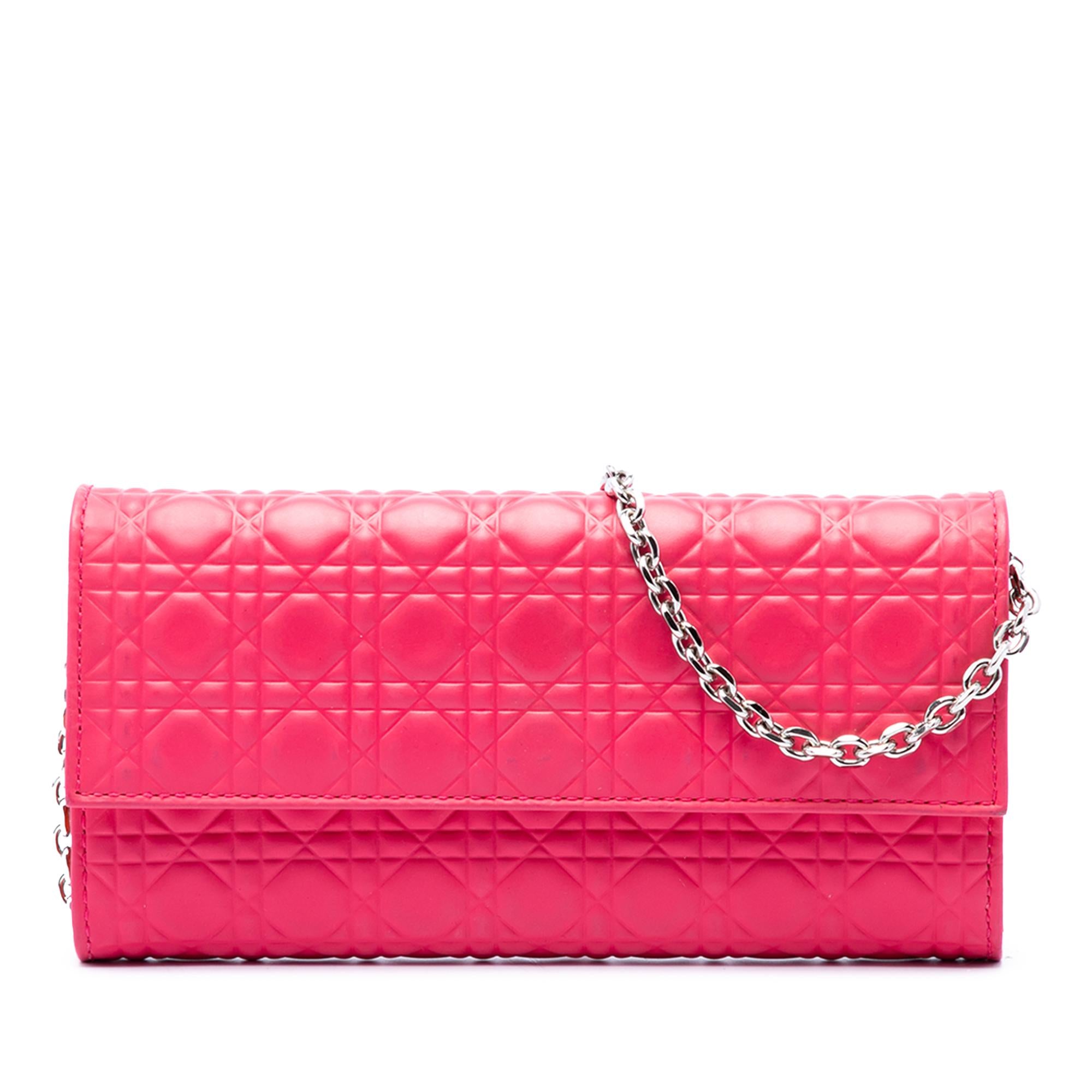 Dior Bicolor Lambskin Cannage Lady Dior Wallet on Chain