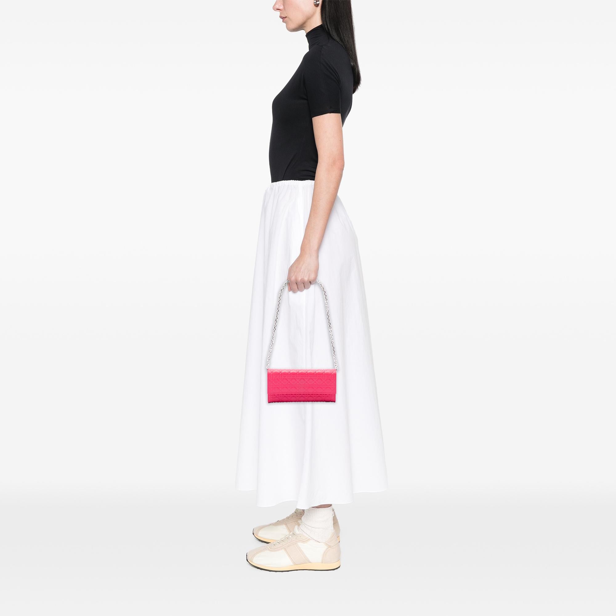Dior Bicolor Lambskin Cannage Lady Dior Wallet on Chain
