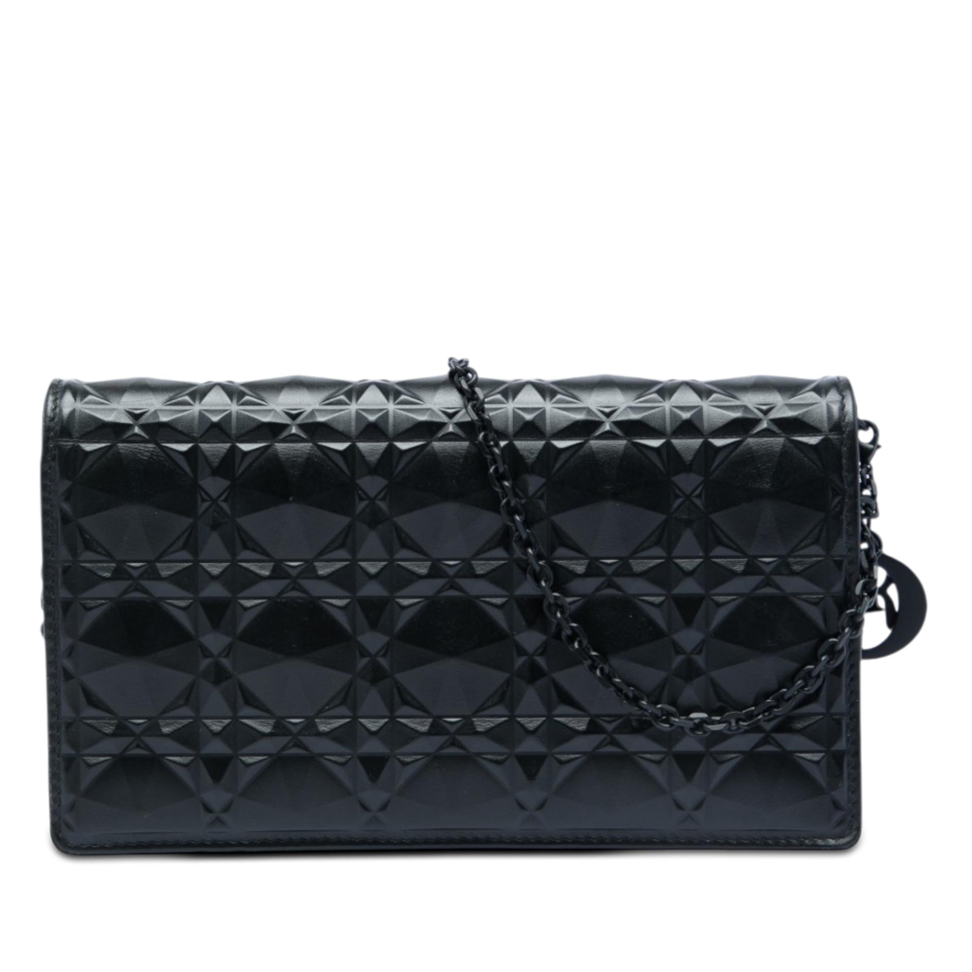 Dior Calfskin Cannage Diamond Lady Dior Wallet On Chain
