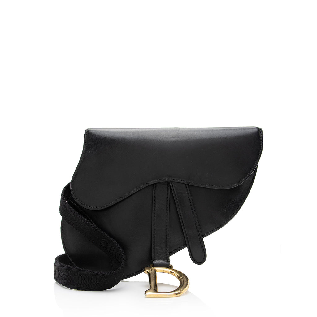 Christian Dior saddle Belt Black Leather Gold Hardware Waist Pouch  w/storagebag