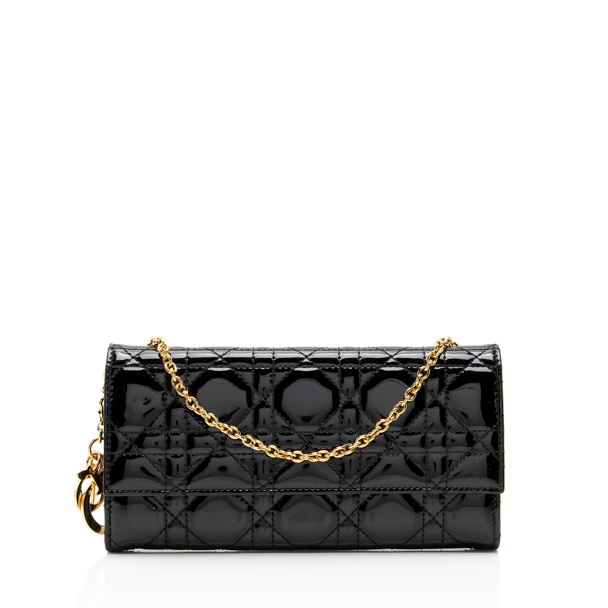 Dior Cannage Patent Leather Lady Dior Wallet on Chain