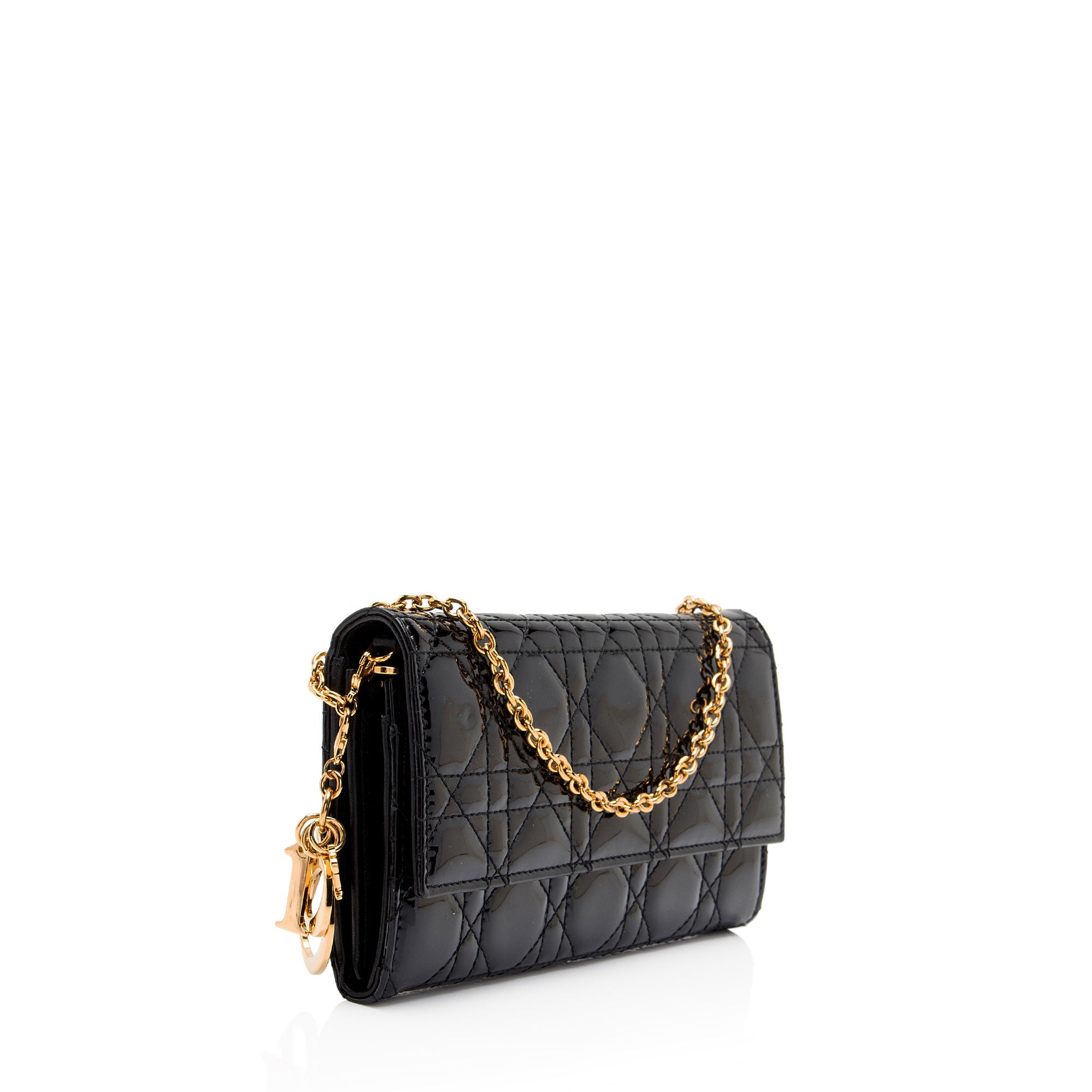 Dior Cannage Patent Leather Lady Dior Wallet on Chain
