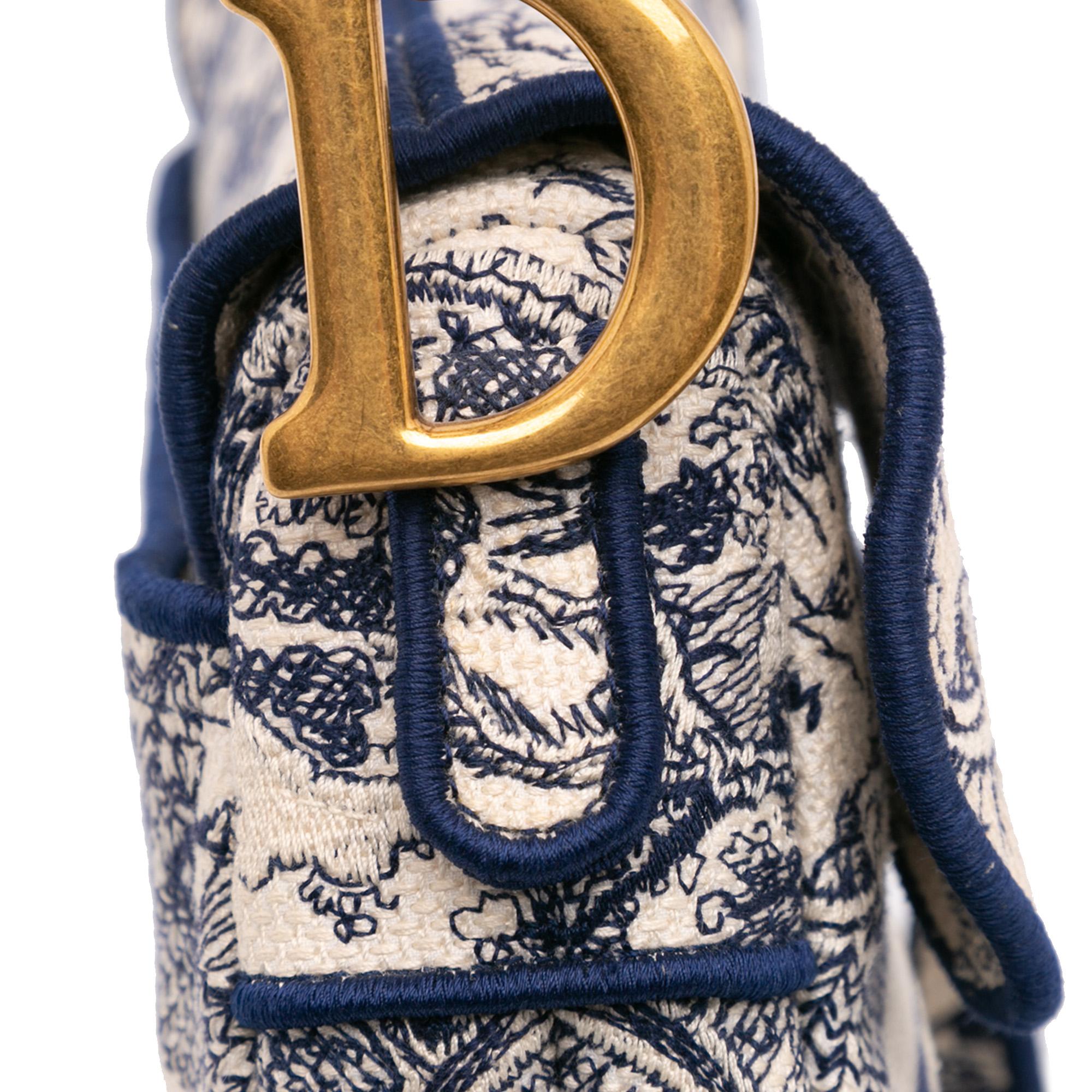 Dior Canvas Embroidered Toile de Jouy Saddle Bag