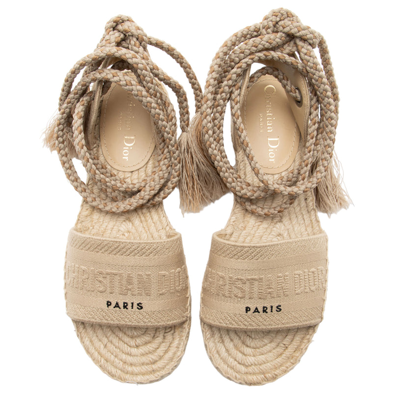 Dior Canvas Granville Ankle Tie Espadrille Sandals Size 6.5