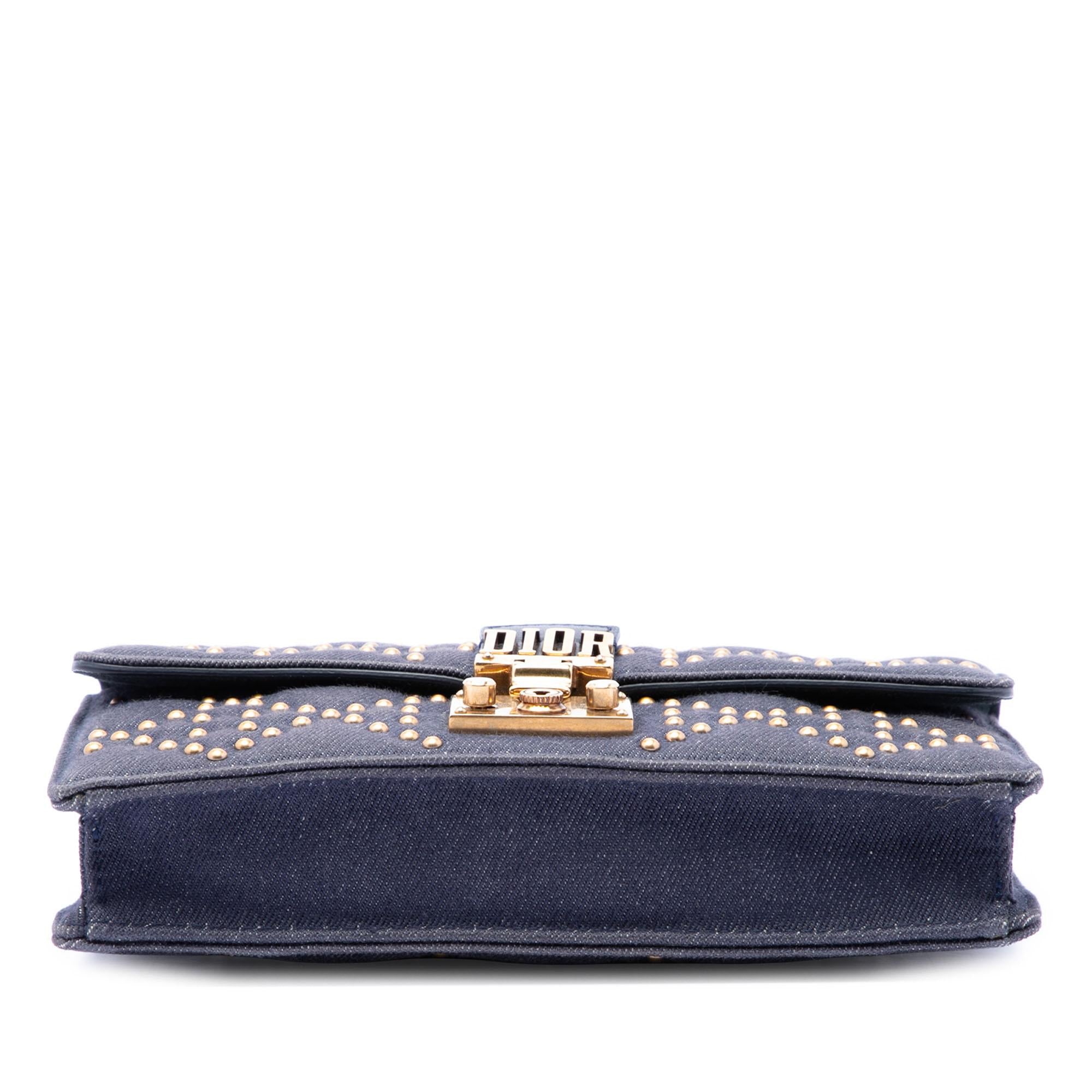 Dior Denim Cannage Studded DiorAddict Wallet on Chain
