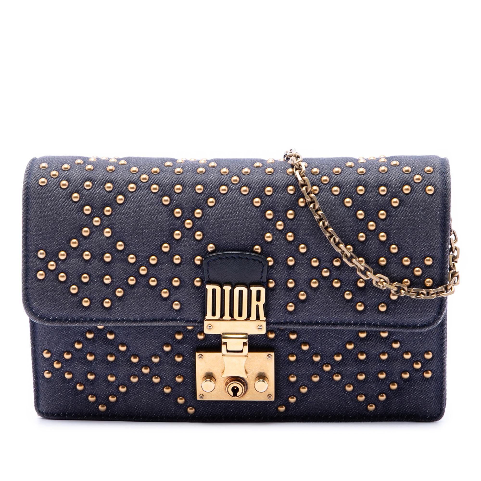 Dior Denim Cannage Studded DiorAddict Wallet on Chain