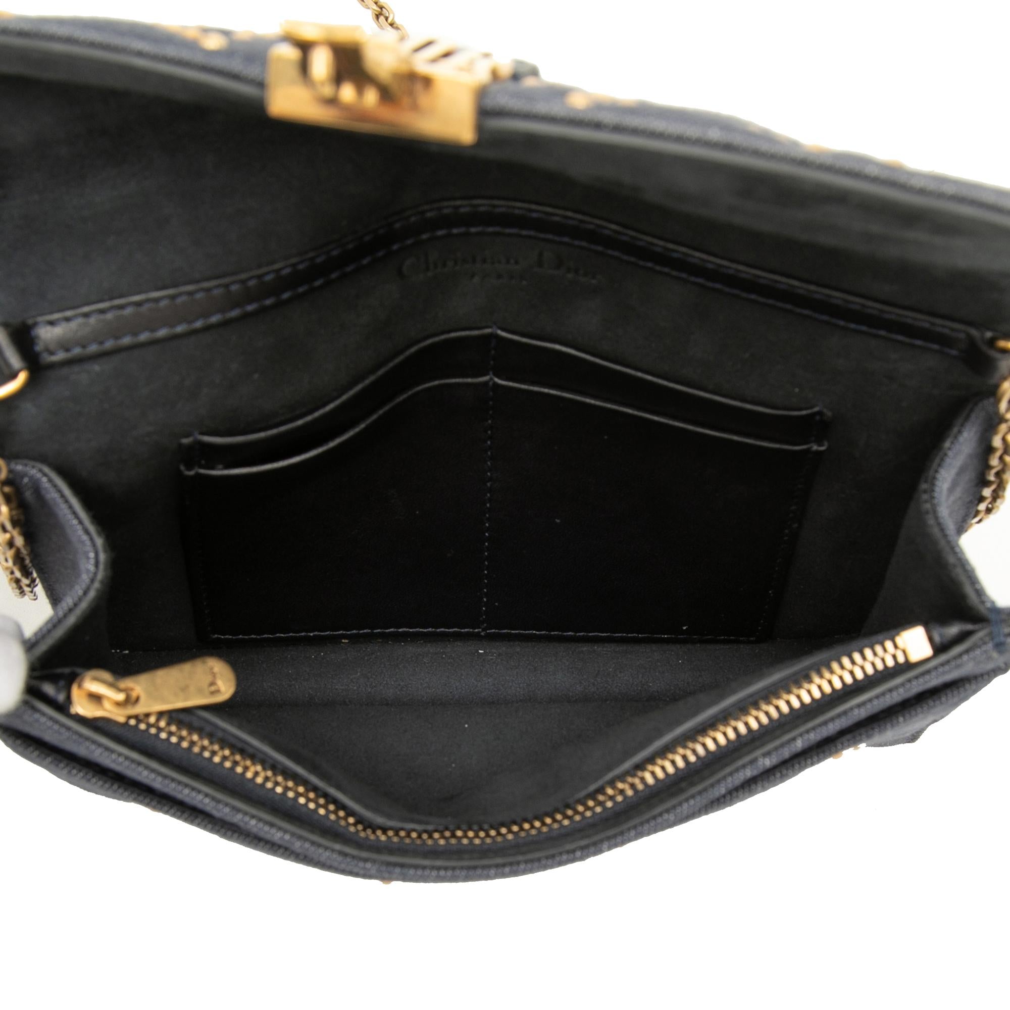 Dior Denim Cannage Studded DiorAddict Wallet on Chain