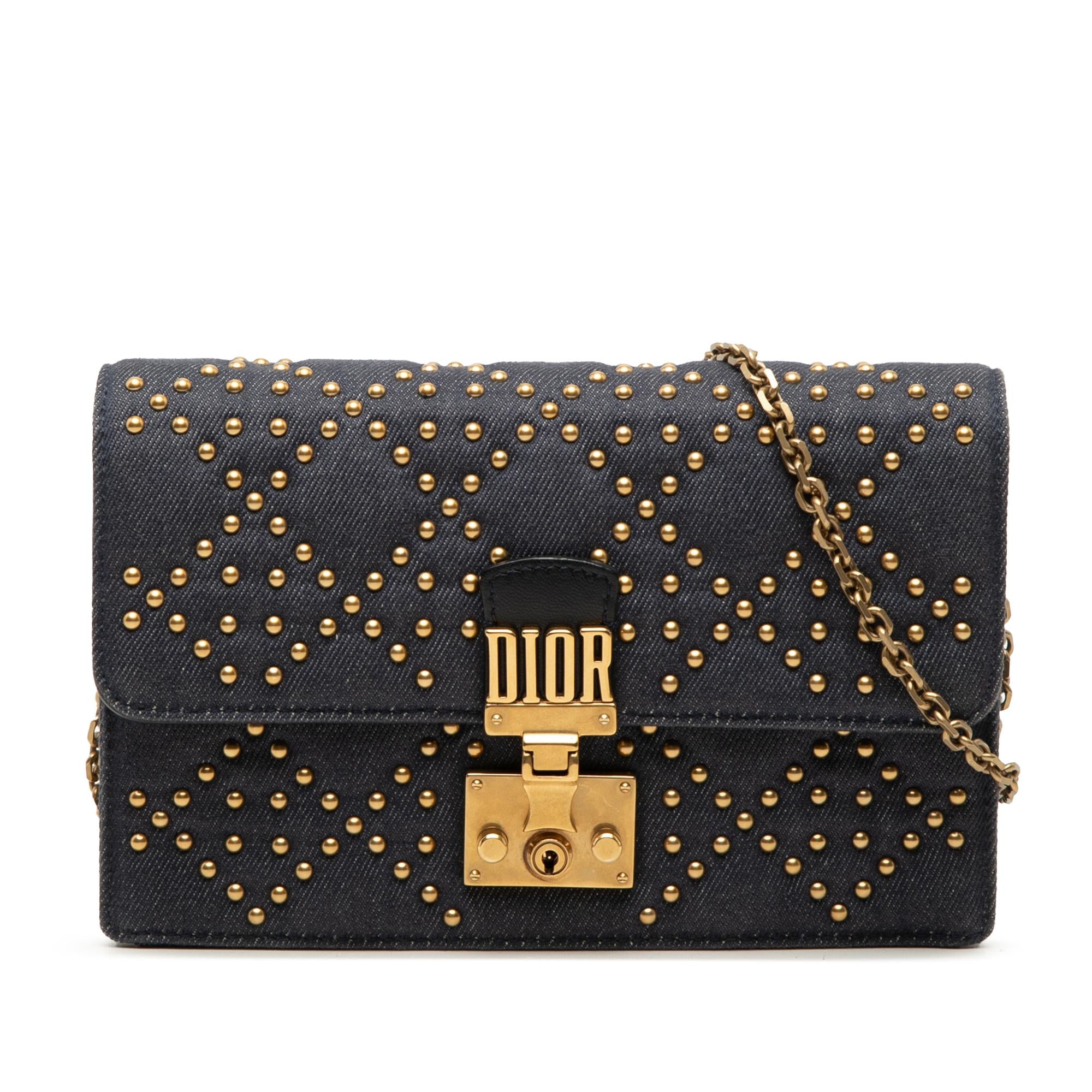 Dior Denim Cannage Studded DiorAddict Wallet on Chain