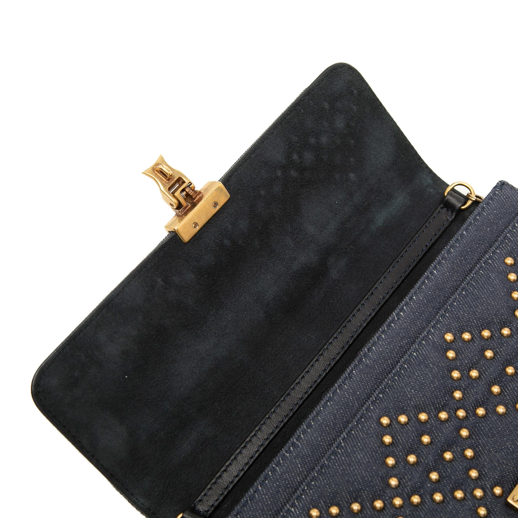 Dior Denim Cannage Studded DiorAddict Wallet on Chain