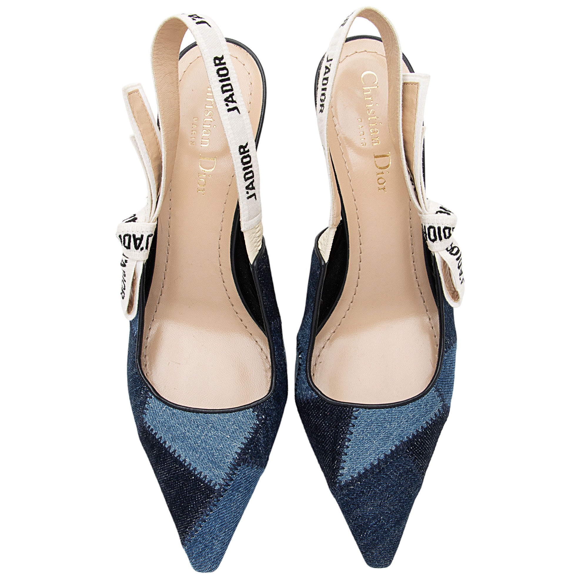 Dior Denim Patchwork J'Adior Slingback Pumps - Size 8 / 38 (SHF-lKMmf1
