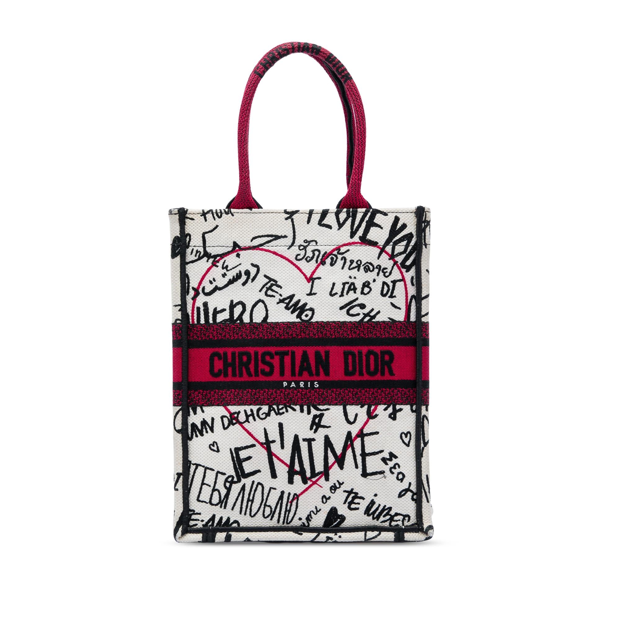 Dior DiorAmour Embroidered Canvas Graffiti Vertical Book Tote