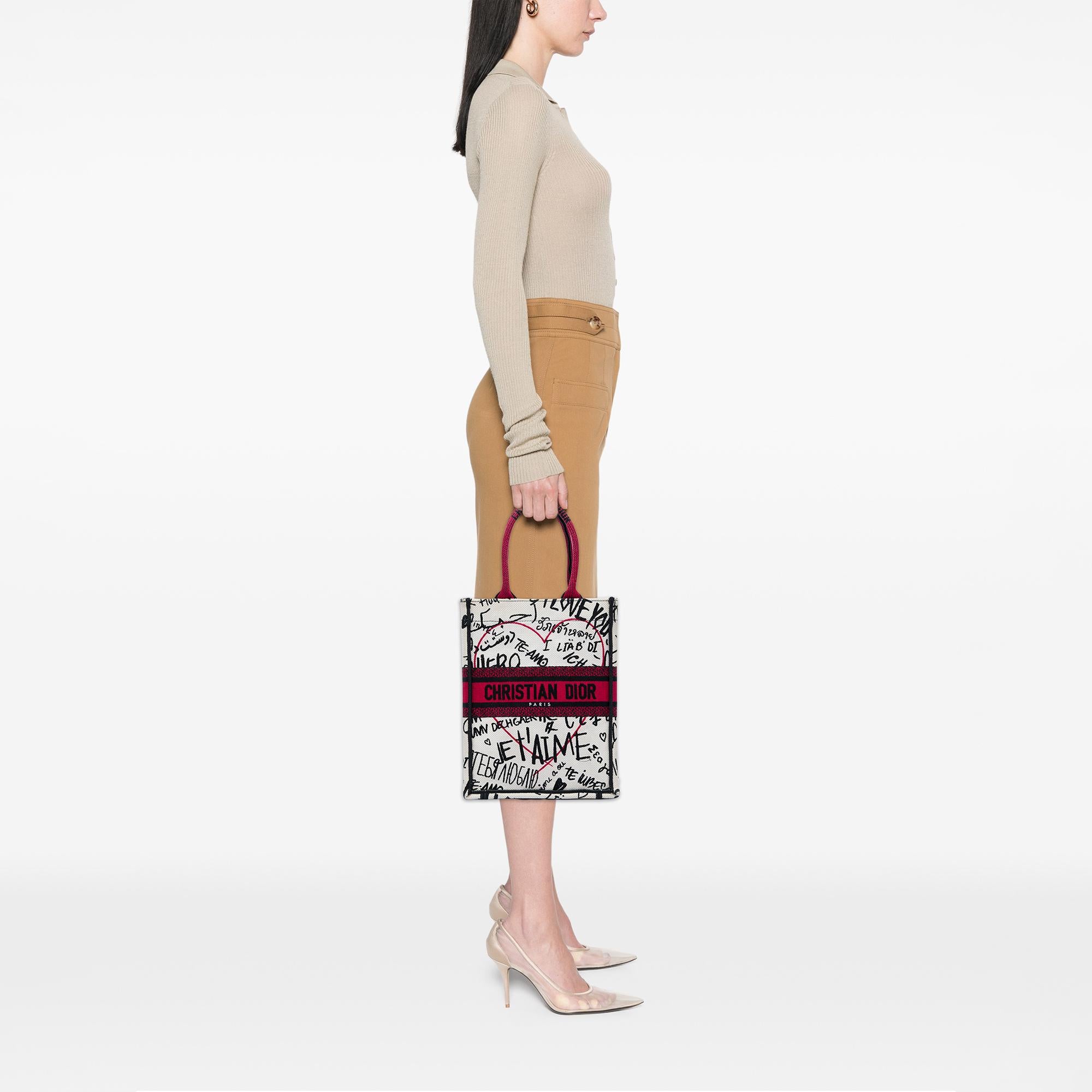 Dior DiorAmour Embroidered Canvas Graffiti Vertical Book Tote