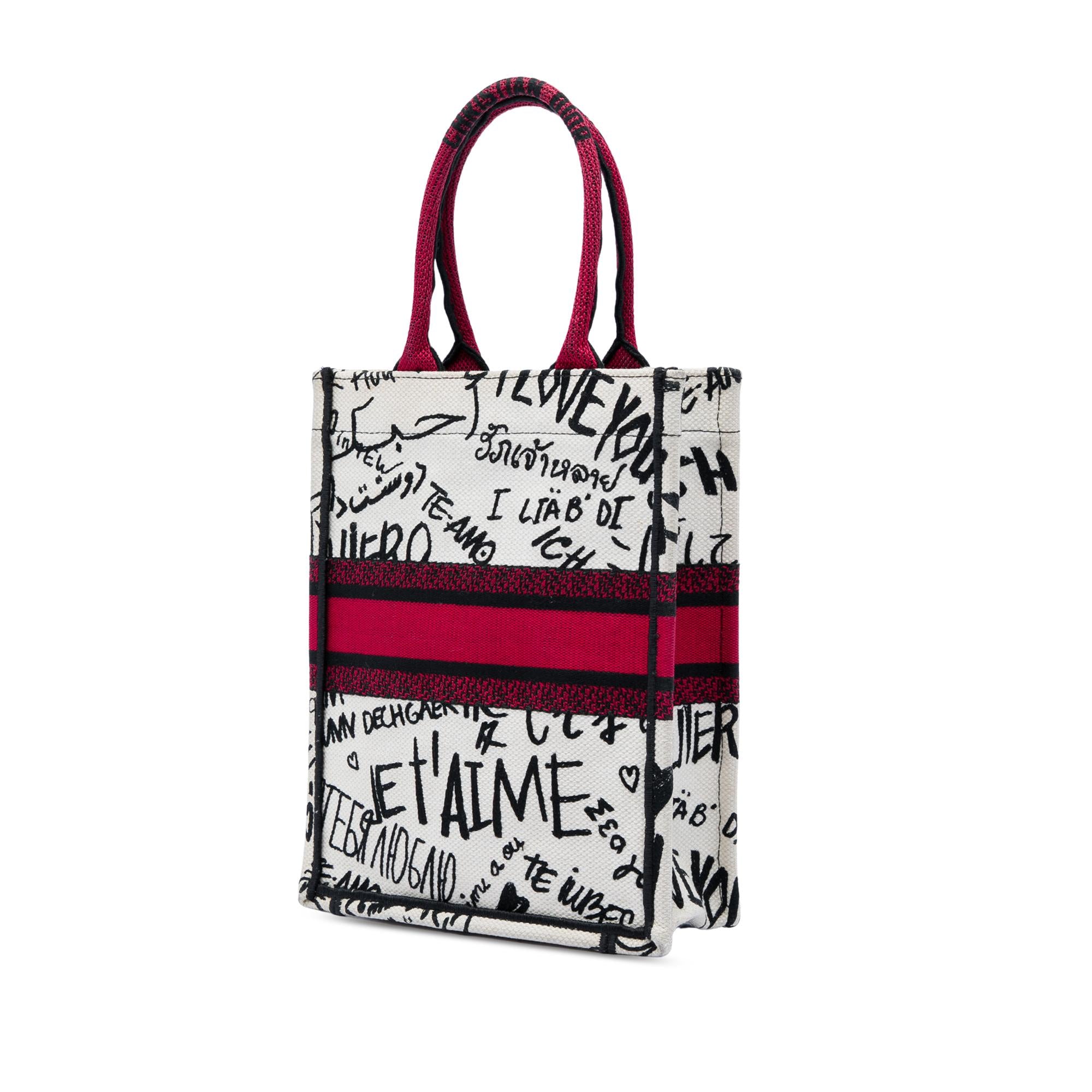 Dior DiorAmour Embroidered Canvas Graffiti Vertical Book Tote
