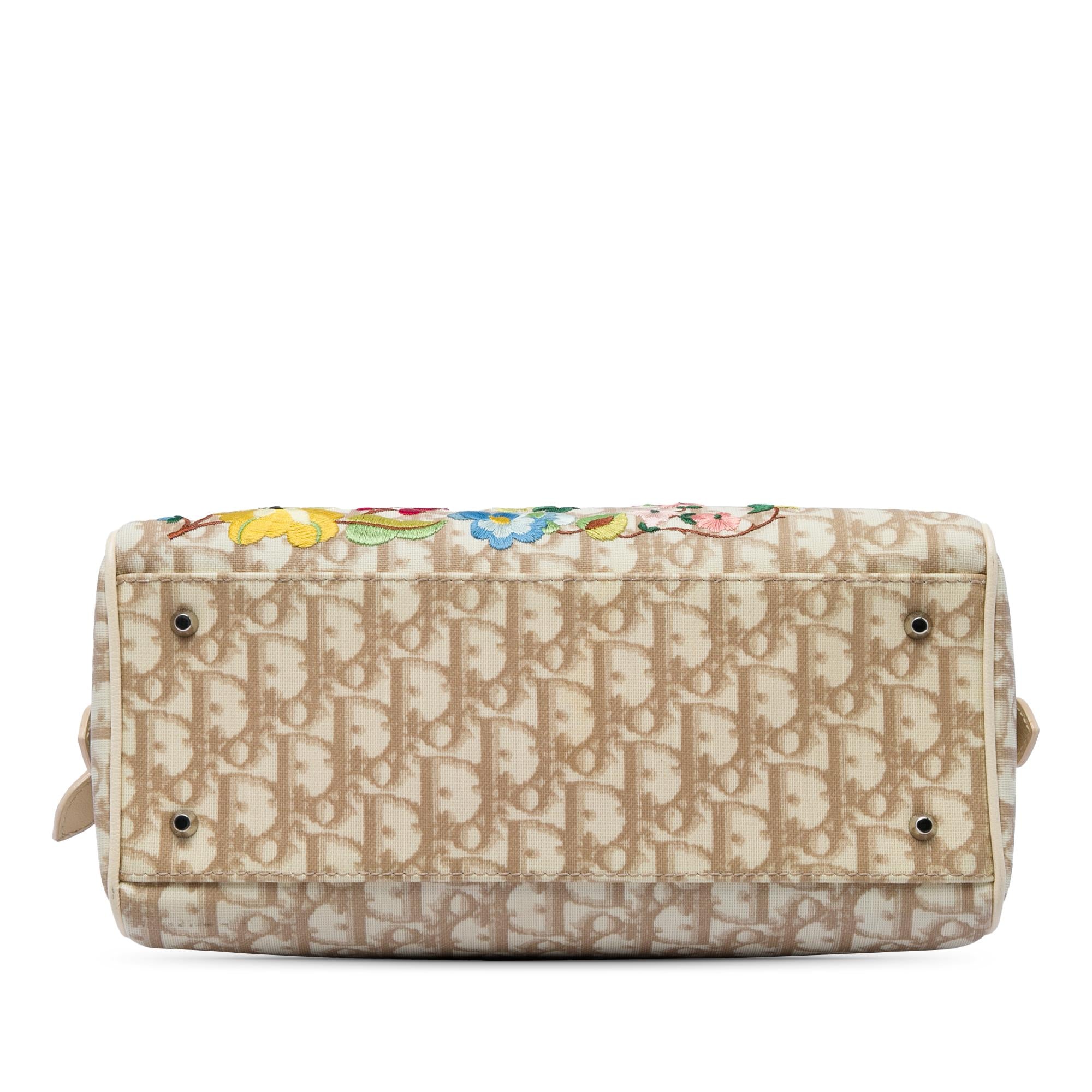Dior Diorissimo Coated Canvas Floral Embroidered Boston Bag