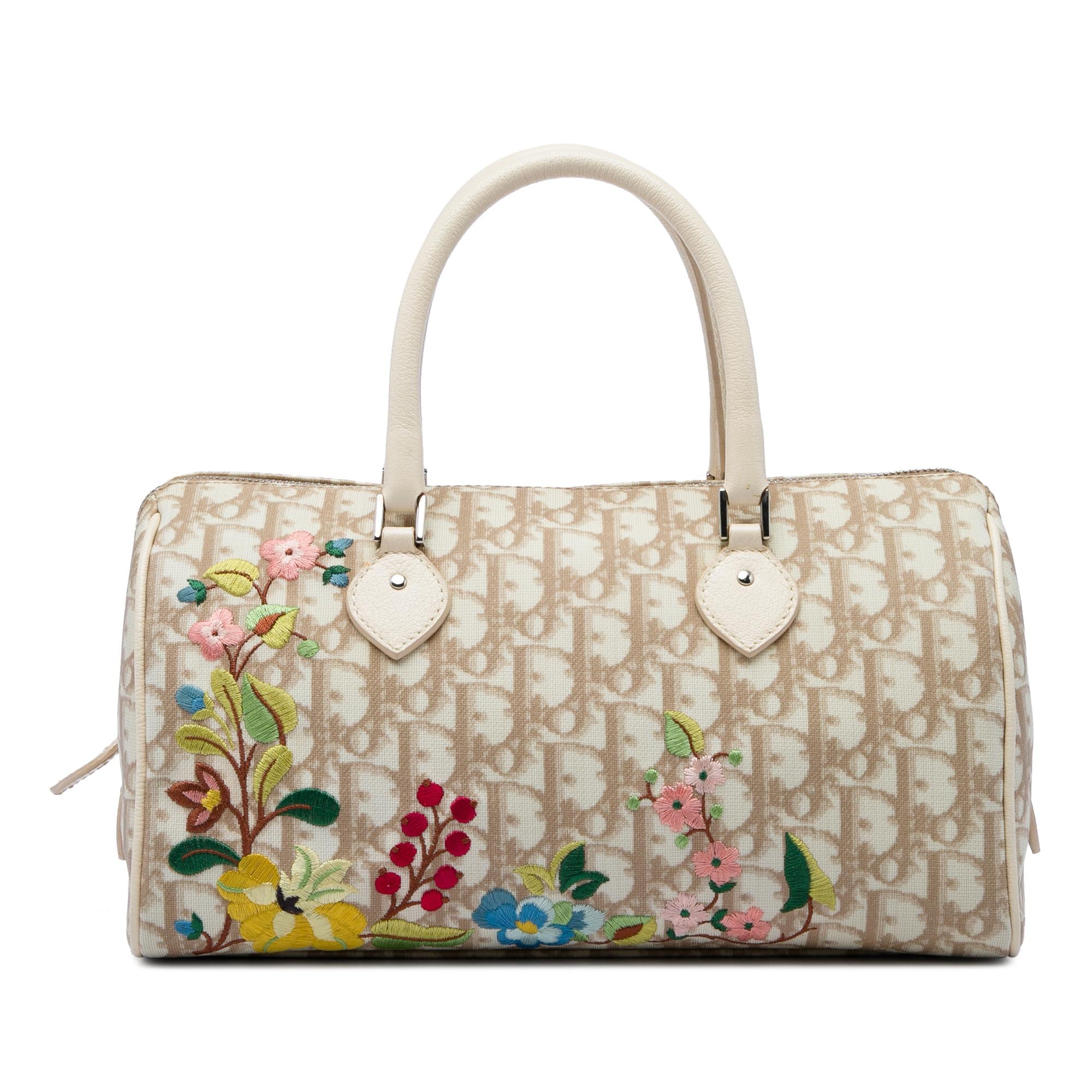 Dior Diorissimo Coated Canvas Floral Embroidered Boston Bag