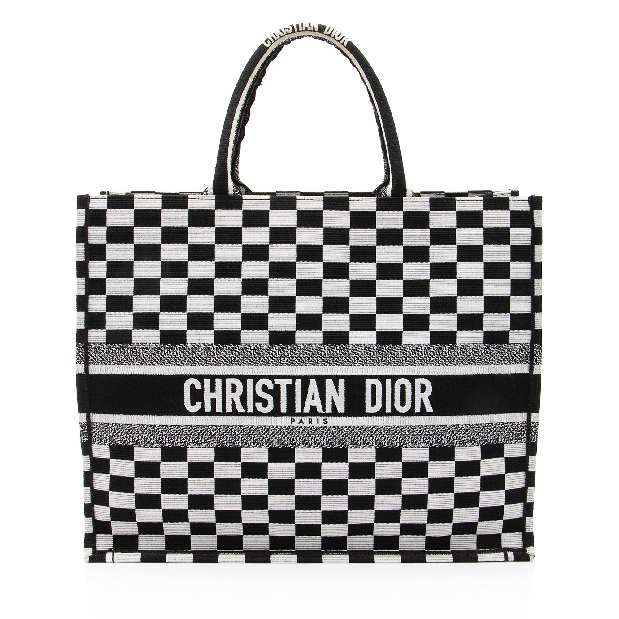 Dior Embroidered Canvas Checkered Large Book Tote