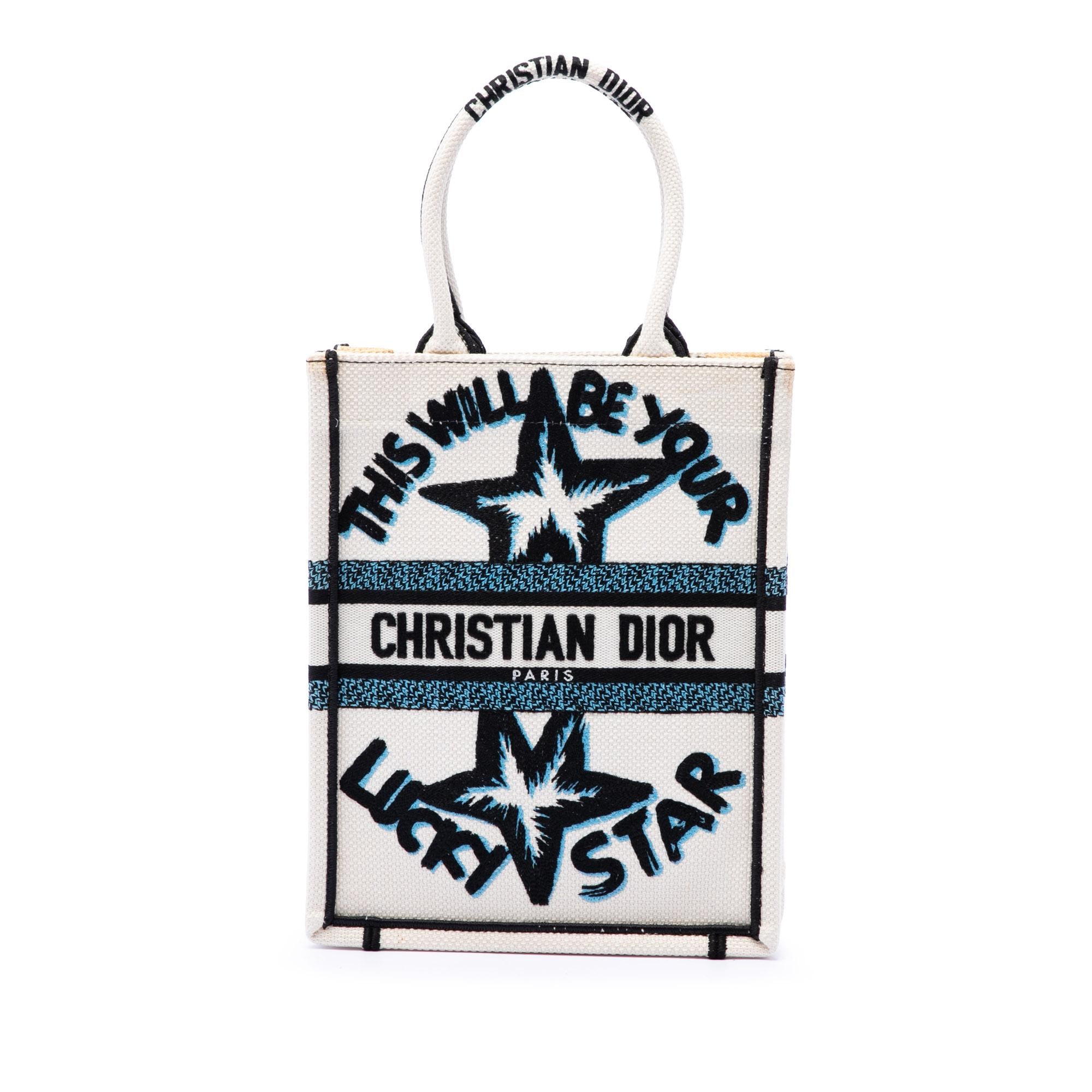 Dior Embroidered Canvas Lucky Star Vertical Book Tote