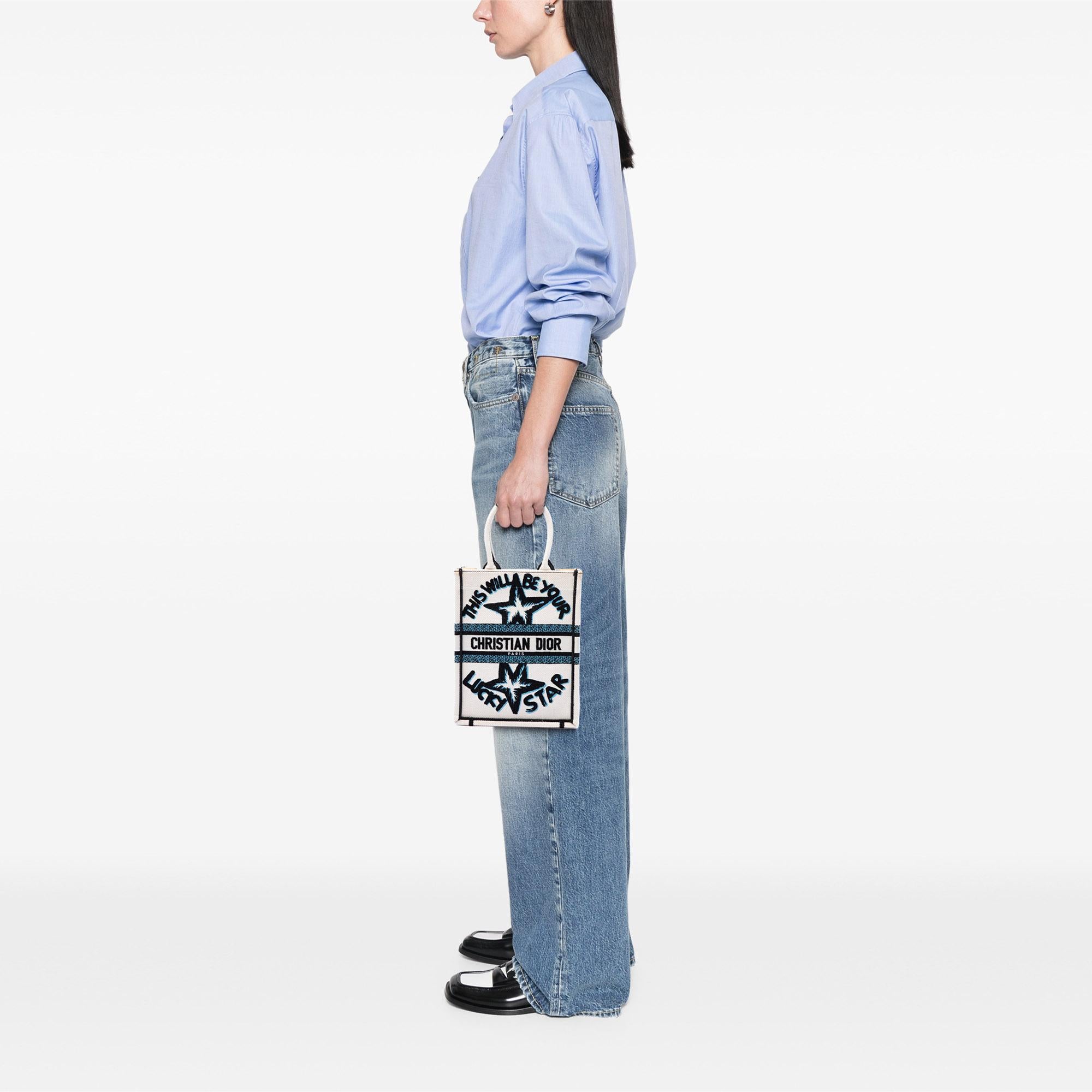 Dior Embroidered Canvas Lucky Star Vertical Book Tote
