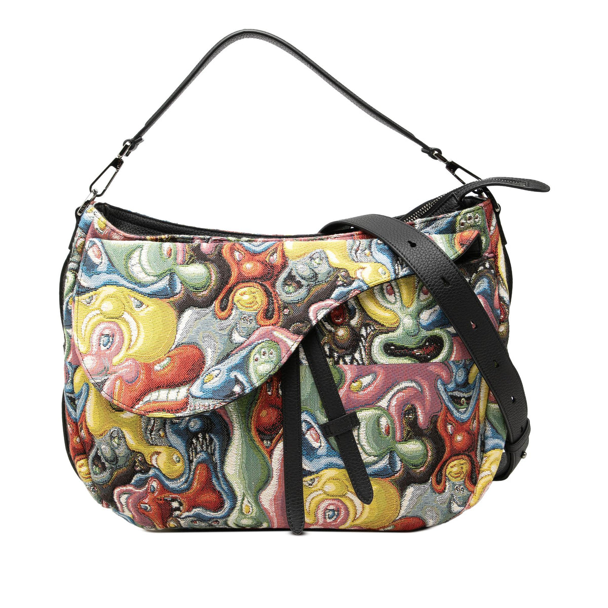 Dior Kenny Scharf Printed Canvas Soft Saddle Satchel