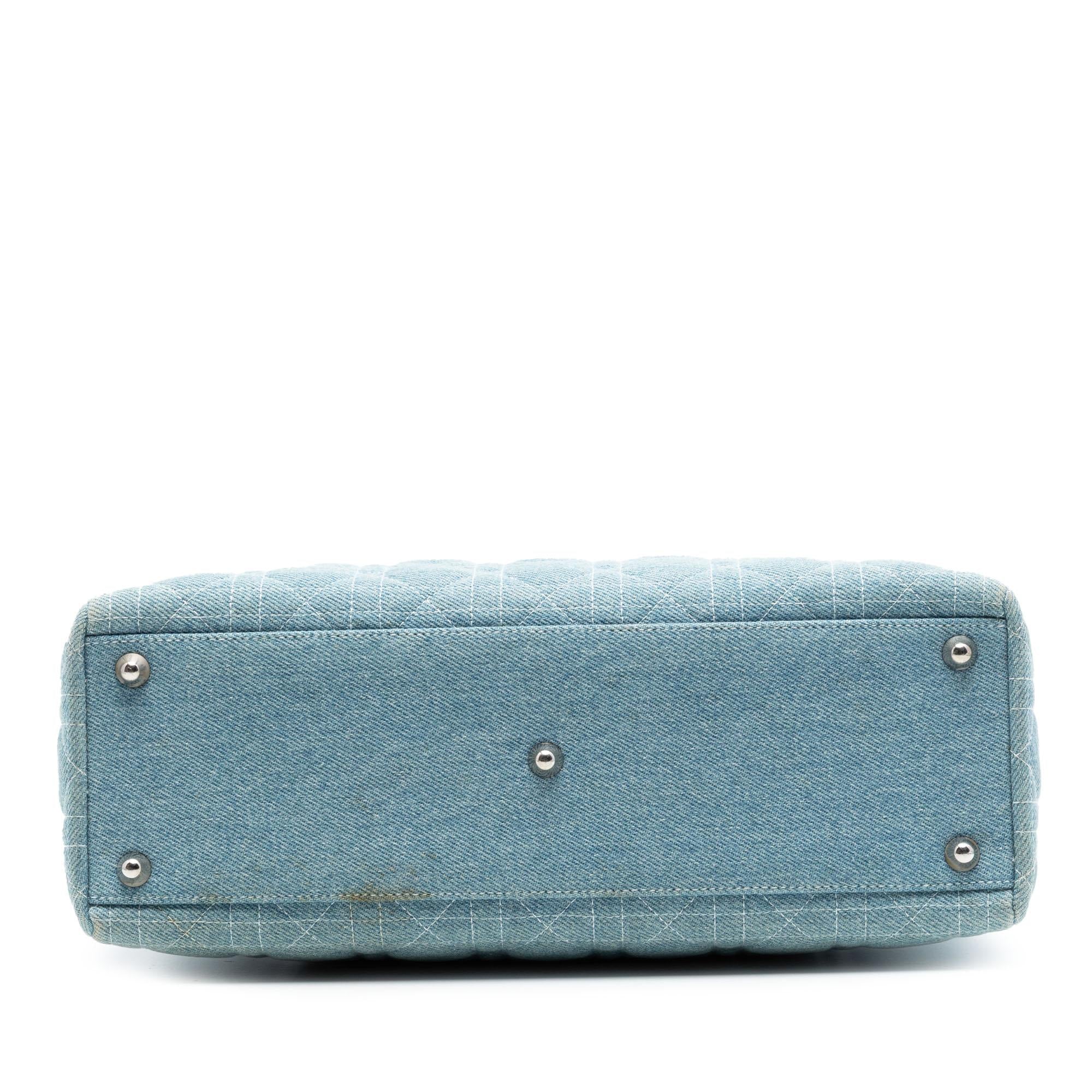 Dior Large Denim Cannage Acrylic Handles Lady Dior