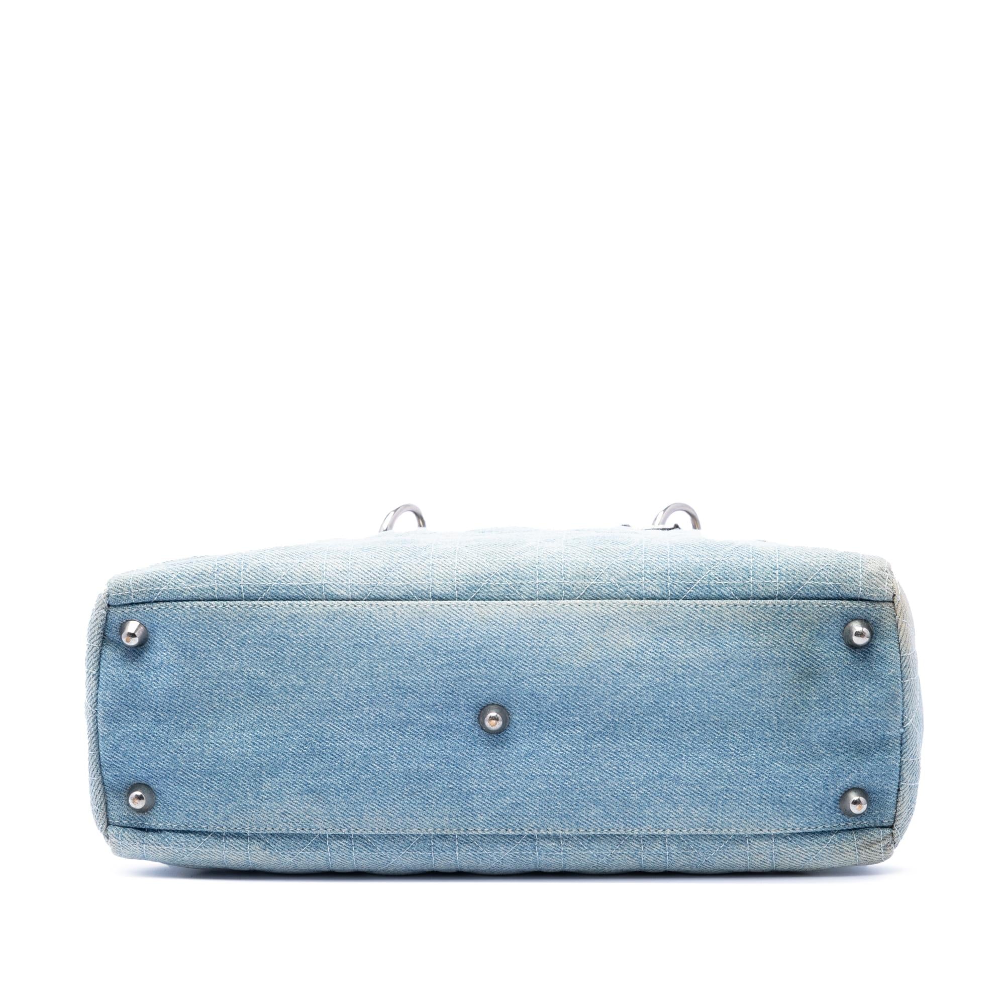 Dior Large Denim Cannage Acrylic Handles Lady Dior