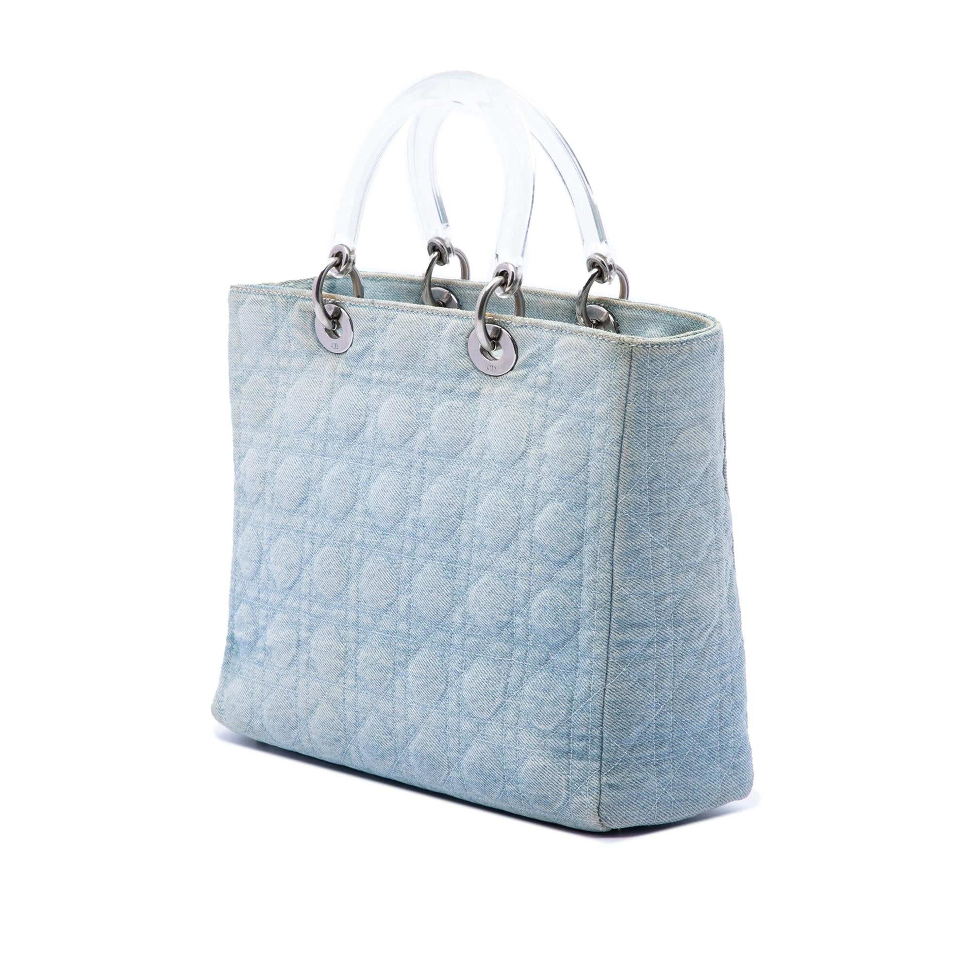 Dior Large Denim Cannage Acrylic Handles Lady Dior